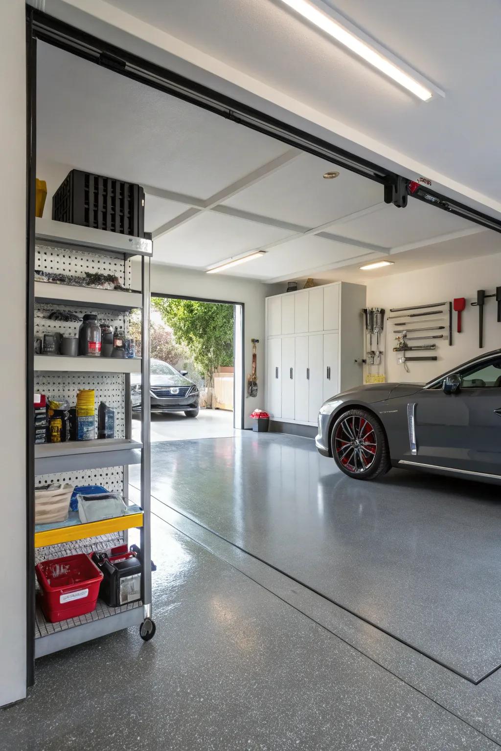 Epoxy layering: a glossy upgrade for garage floors.