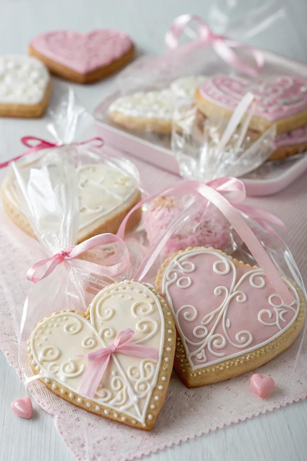 Heart-formed biscuits are a scrumptious and delightful wedding favor.