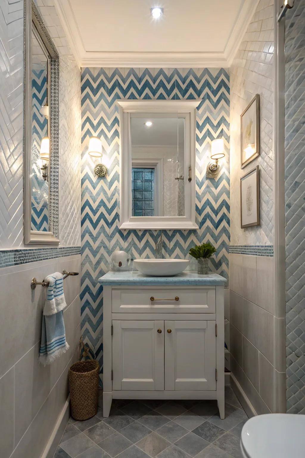 Herringbone mosaic tiles offer intricate beauty in compact spaces, making a big impact with small details.
