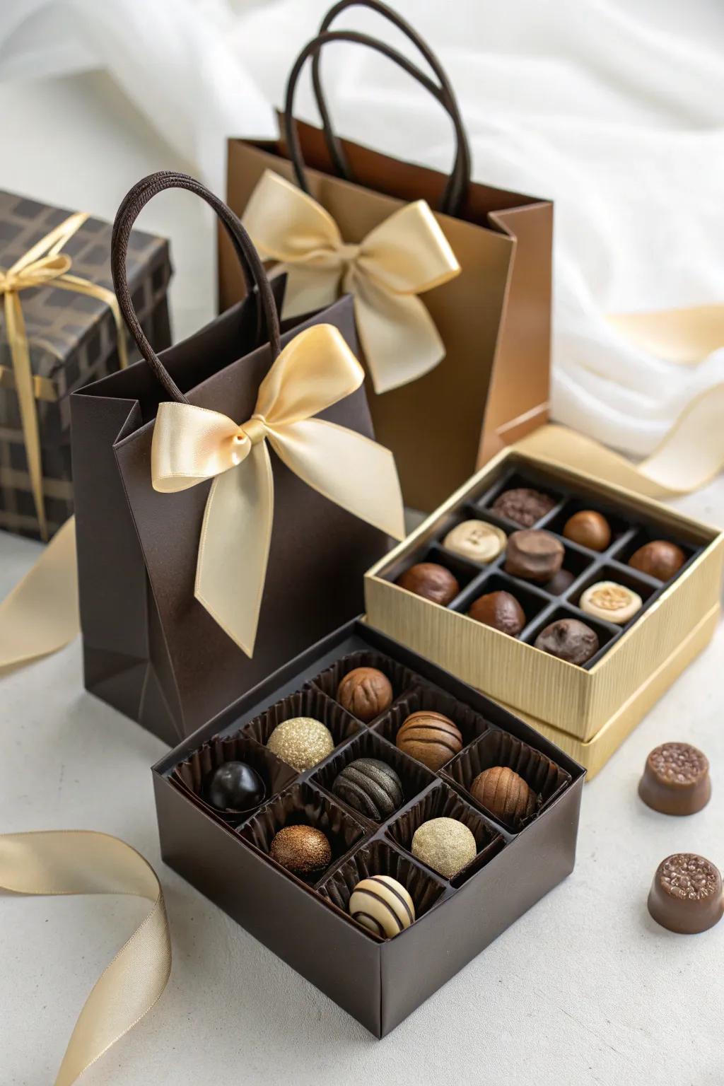 Thoughtful chocolate gift bags for guests to take home.