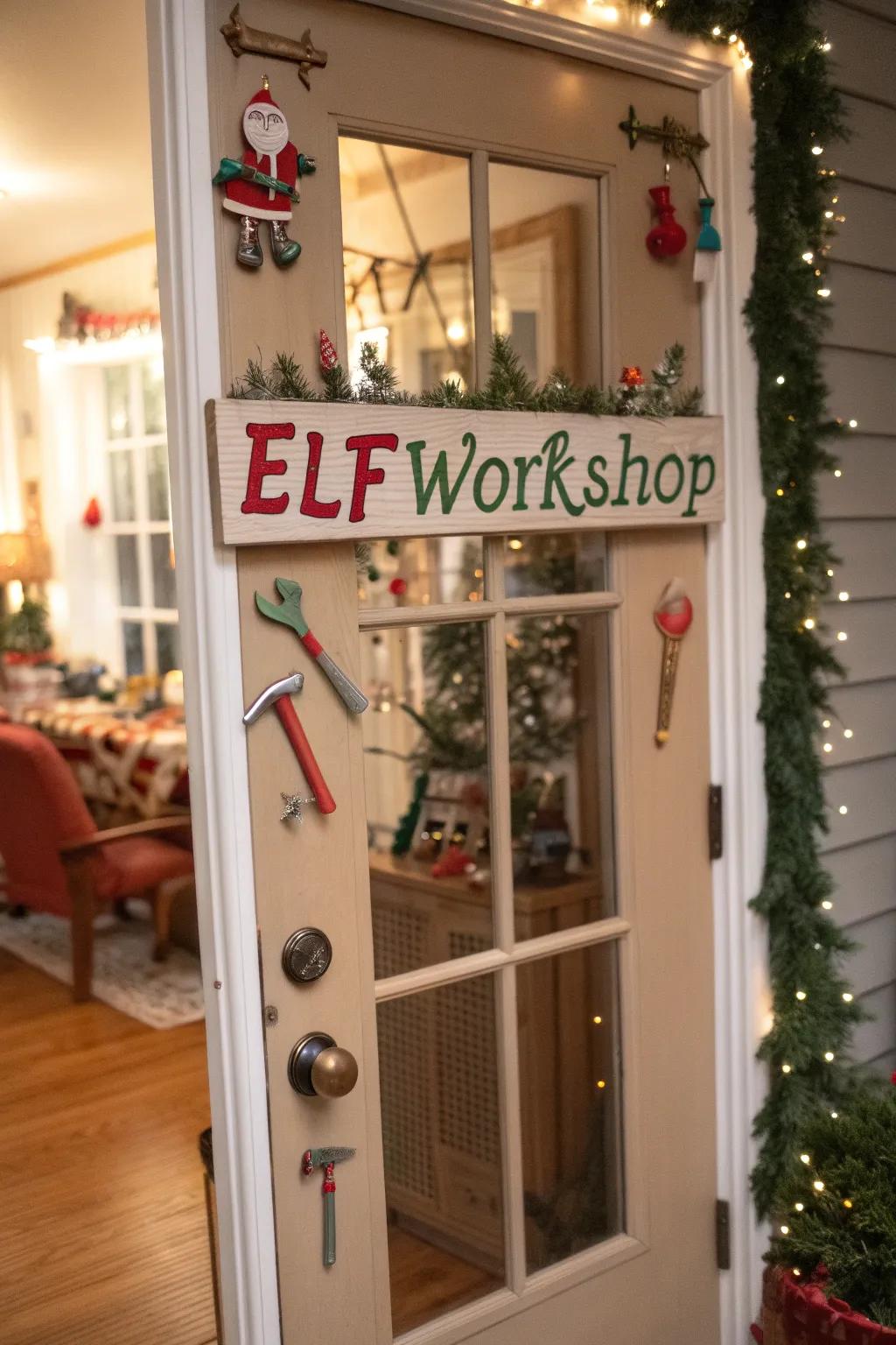 Enter the world of busy elves using this unique door.