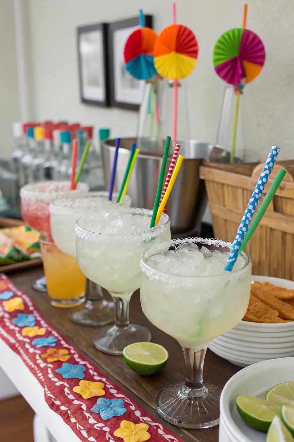 A lively drinks section featuring celebratory margaritas and aguas frescas.