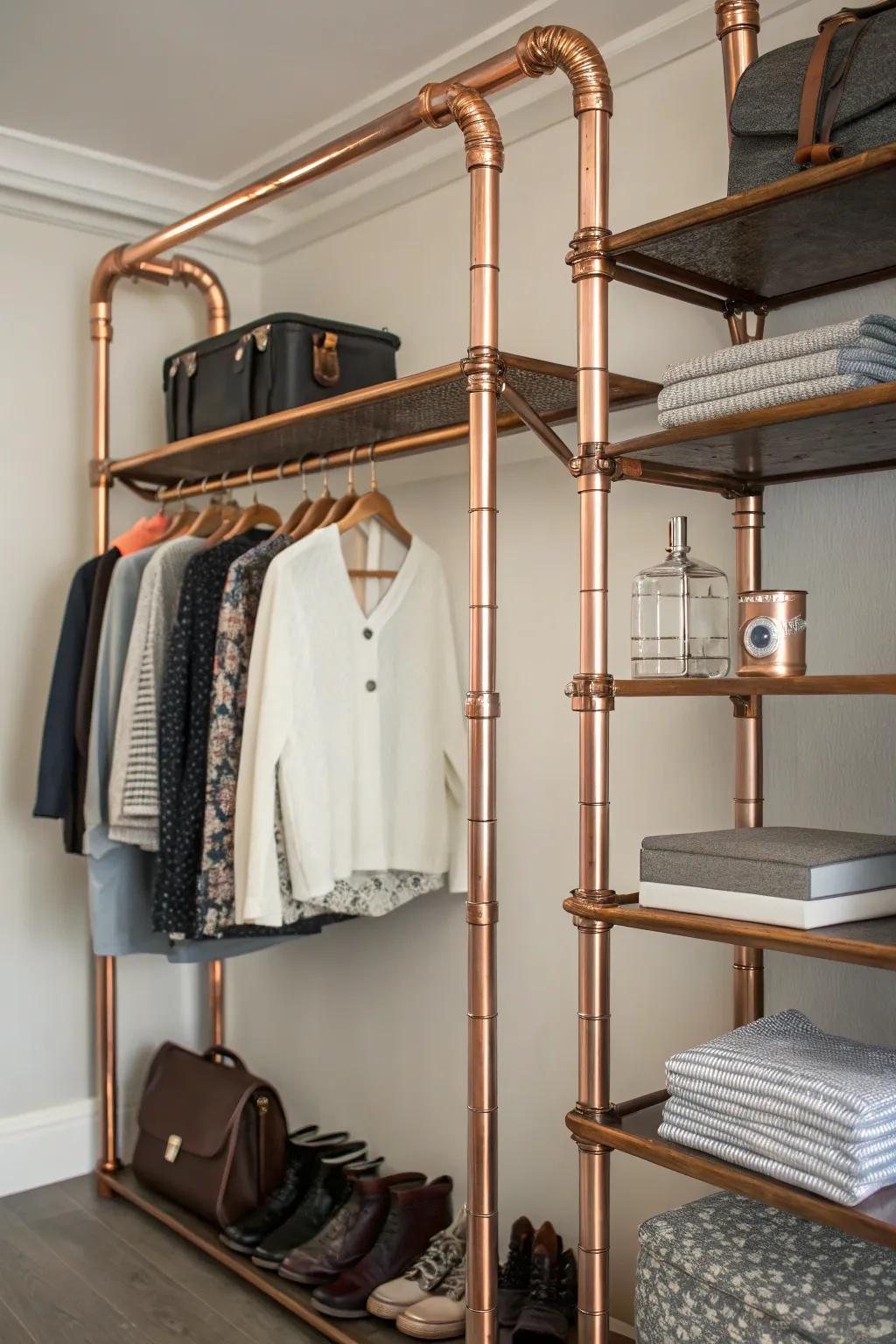 Copper pipes bring an industrial edge with a practical purpose.