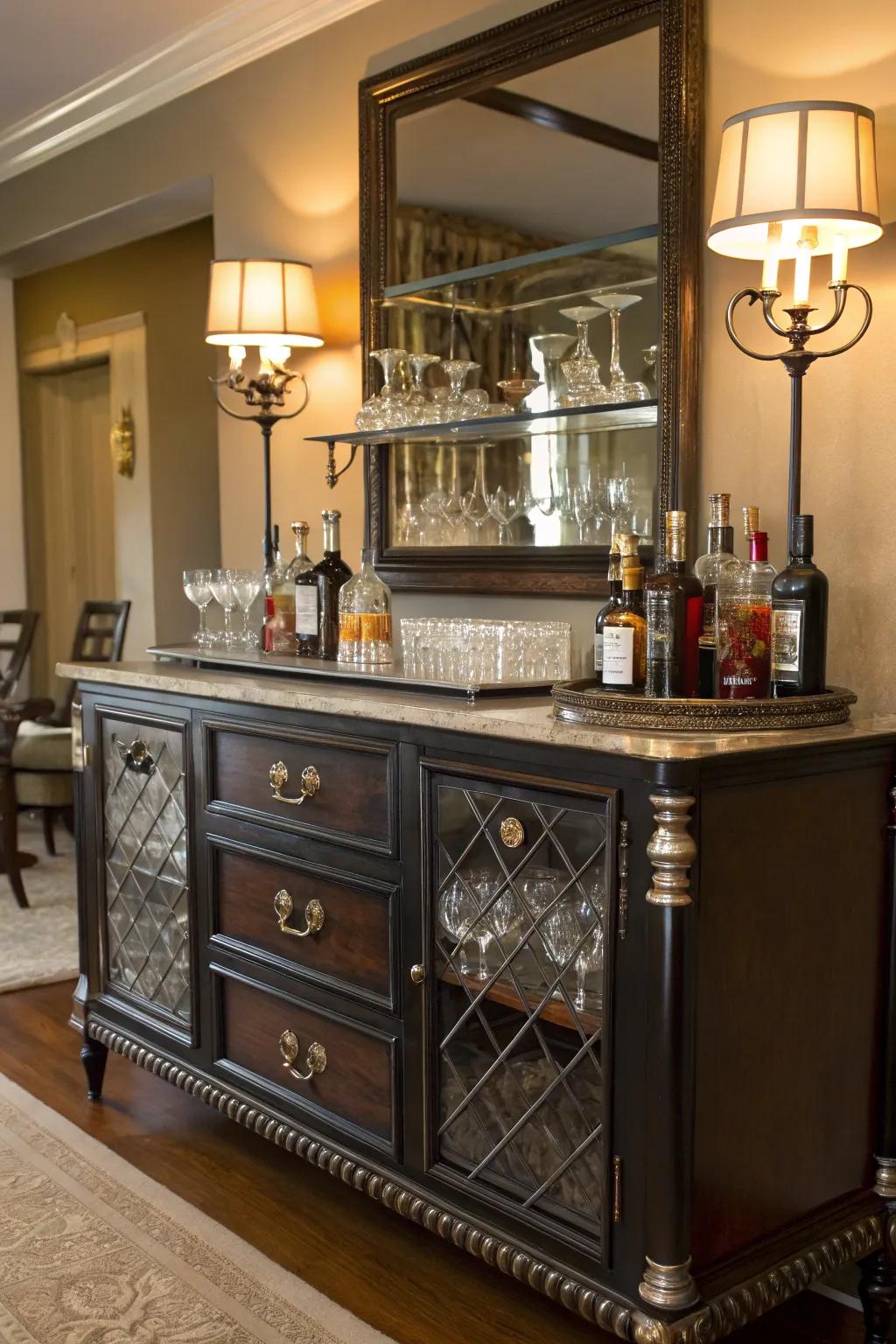 Repurposed furniture brings in character and appeal.