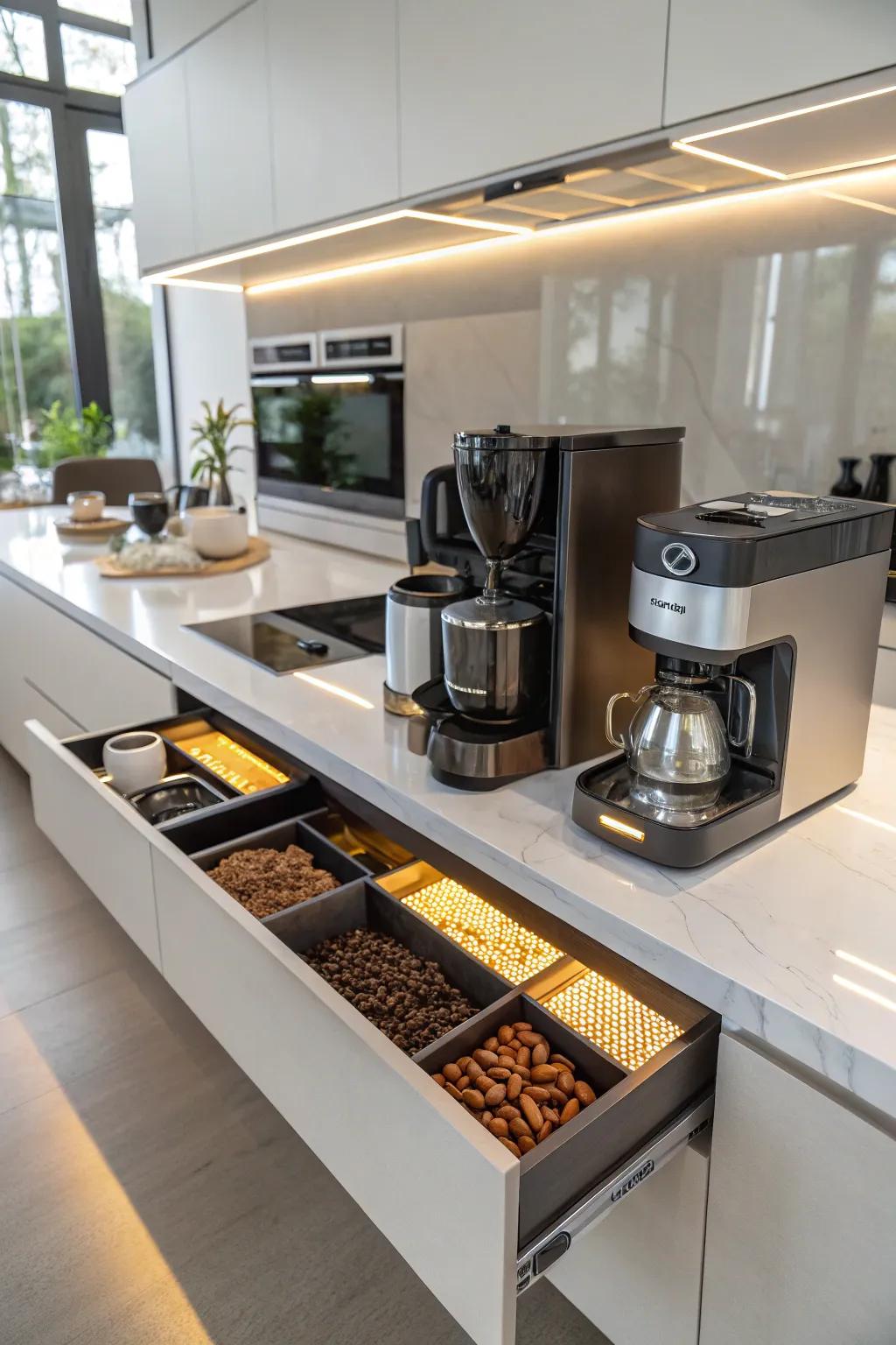 LED lighting brings both purpose and ambiance to your coffee drawer.