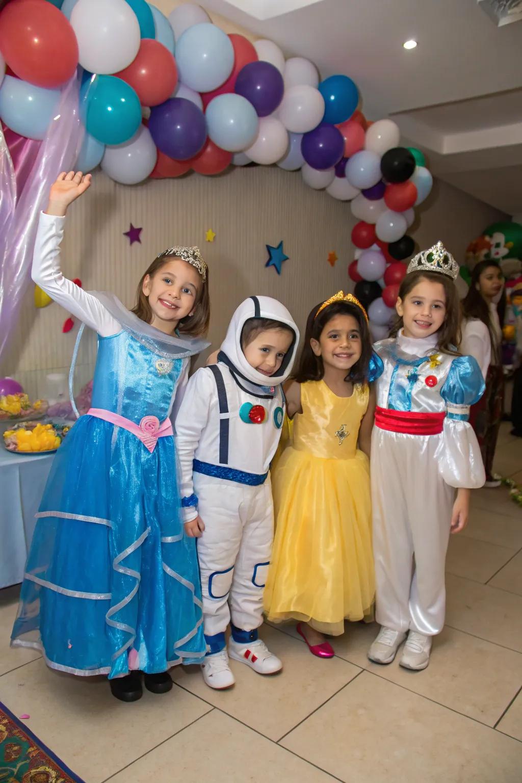 A whimsical assortment of attire contributing enchantment to the celebration.