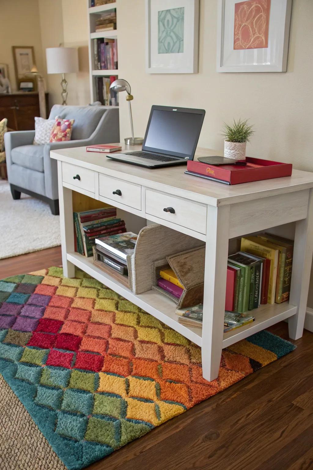A floor covering defines the office with flair and comfort.
