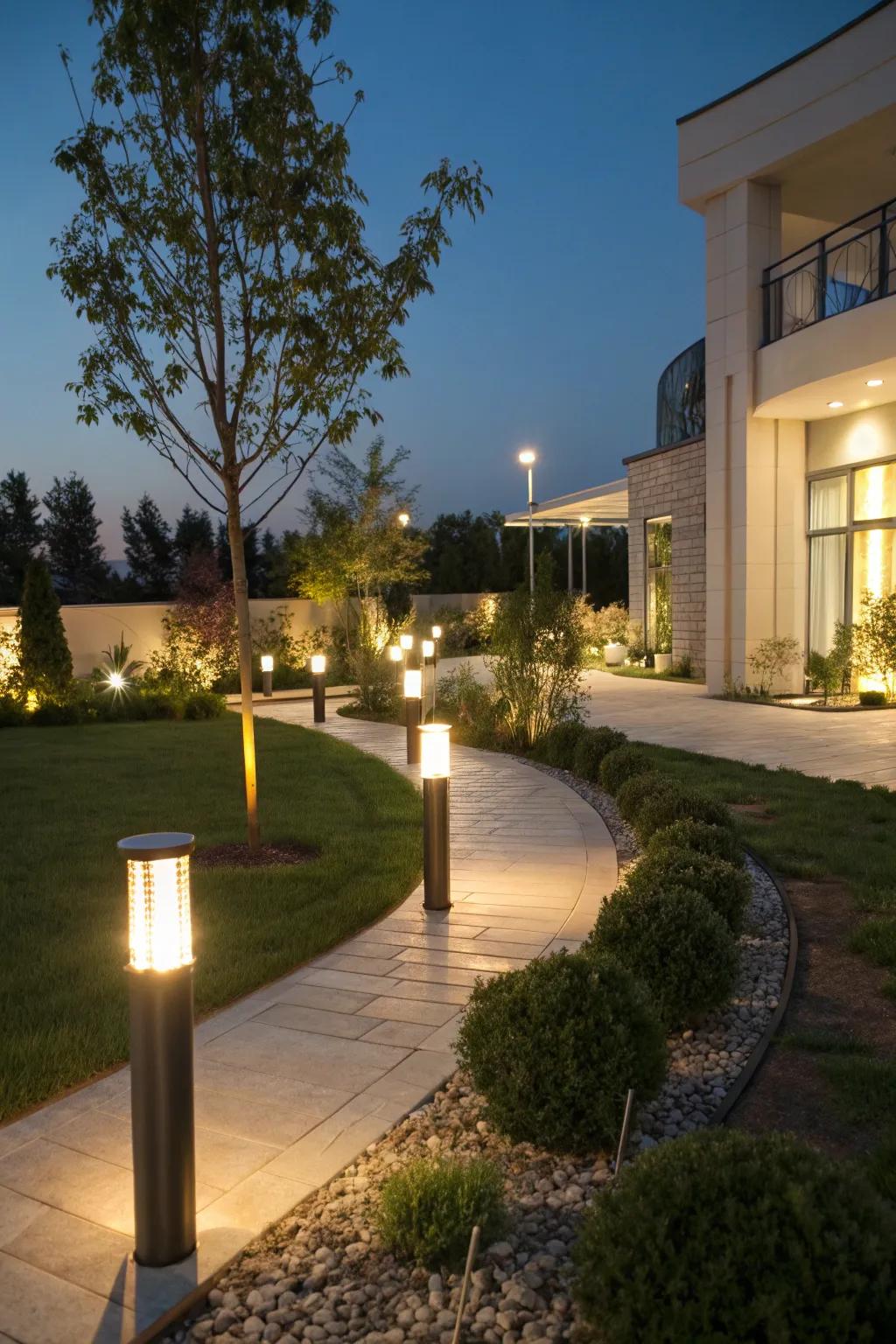 Outdoor lighting enhances safety and aesthetics.