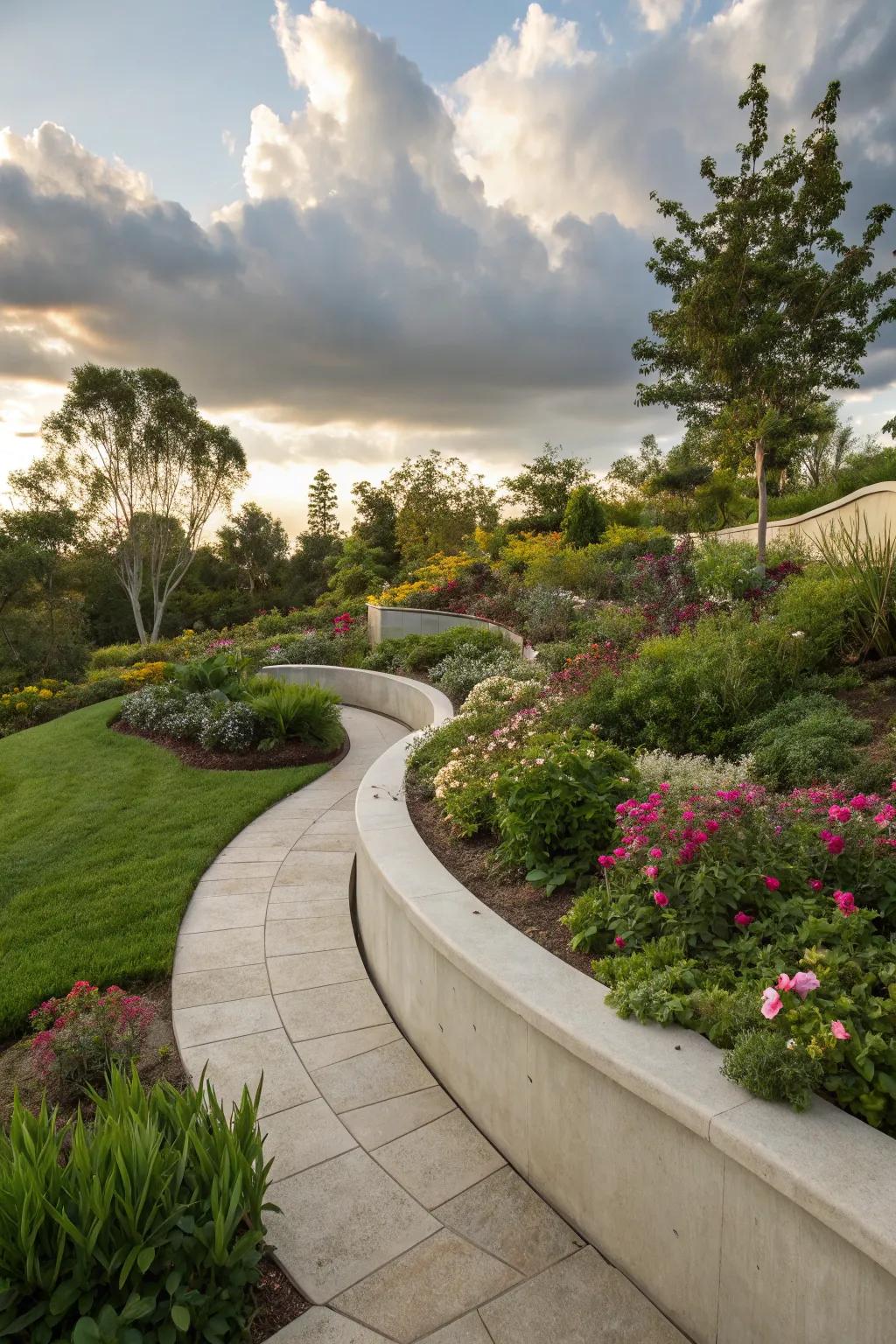 Mix concrete and greenery for a balanced garden.