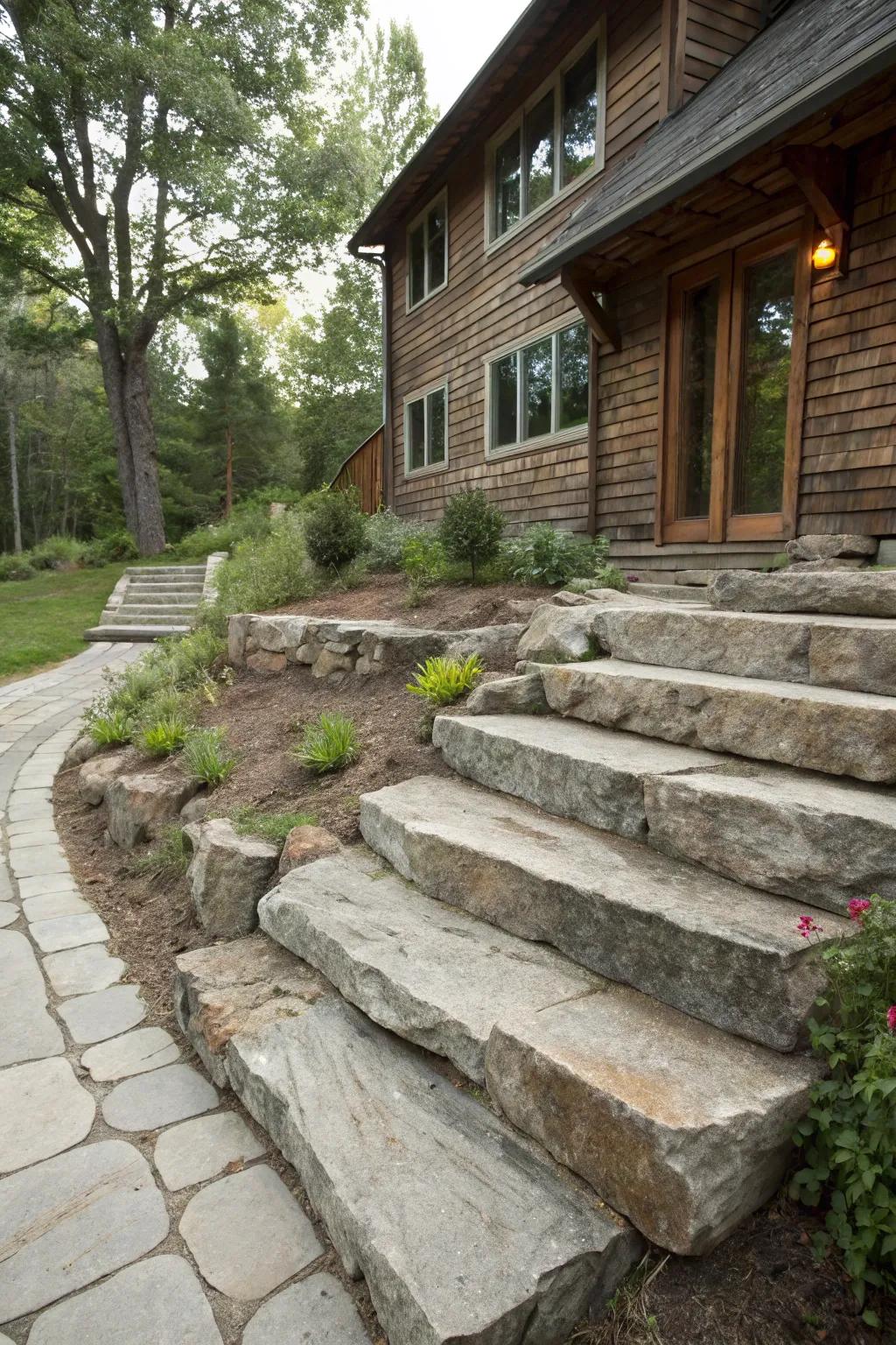 Concrete mirroring stone for that rustic feel.