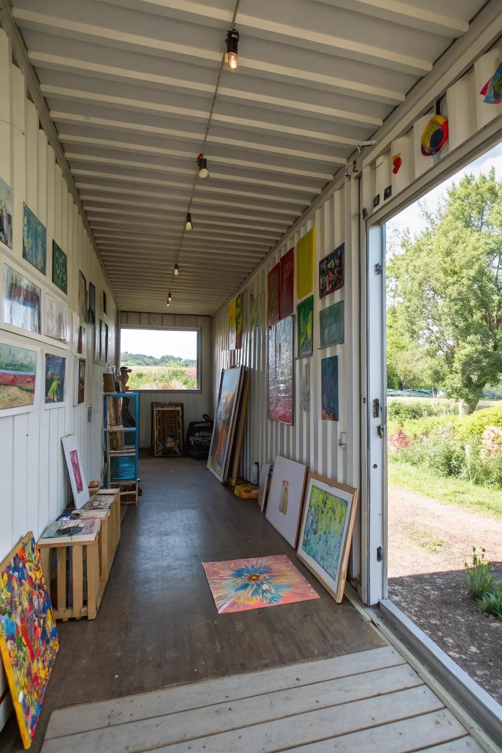 An art studio within a container provides an outstanding haven that encourages innovative efforts.