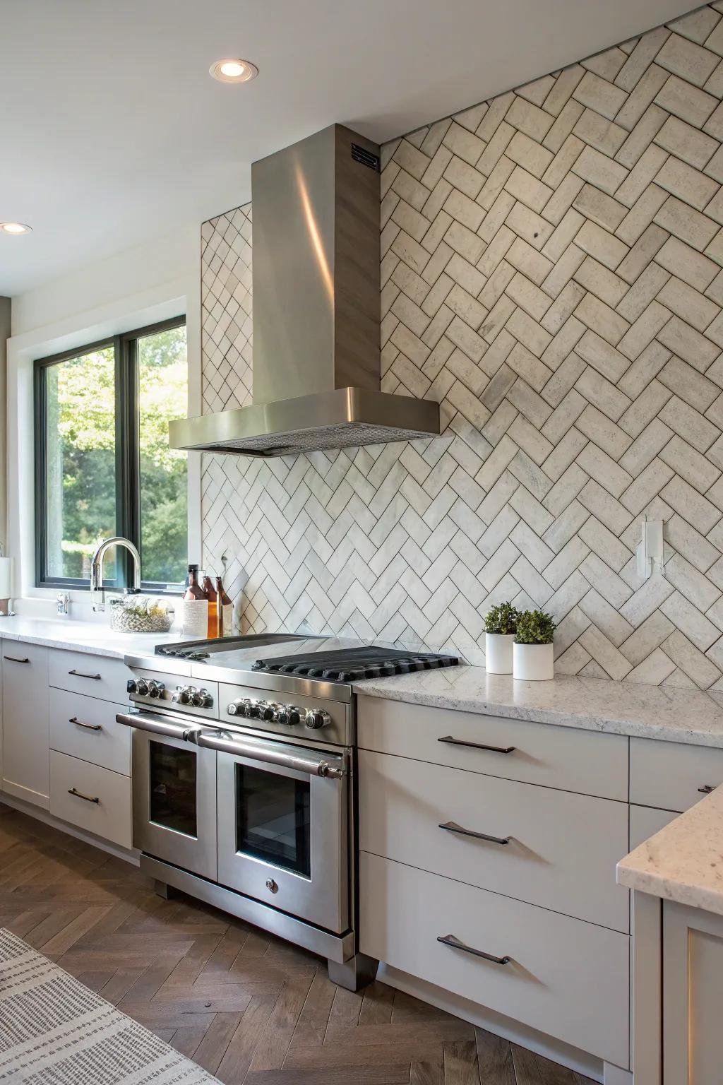 Textured backsplashes add depth and detail to the kitchen's design.