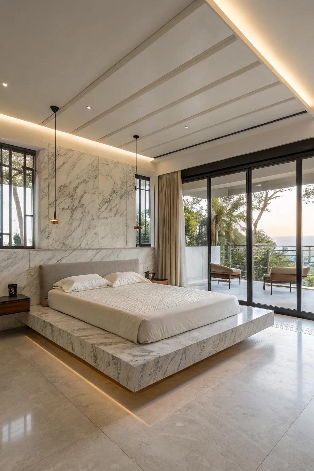 An elevated stone bed gives an effect of elegance and modernism.