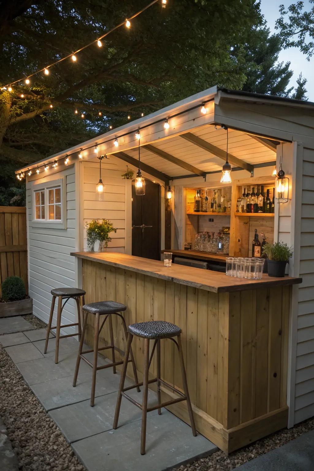 Host unforgettable gatherings in a shed backyard bar.