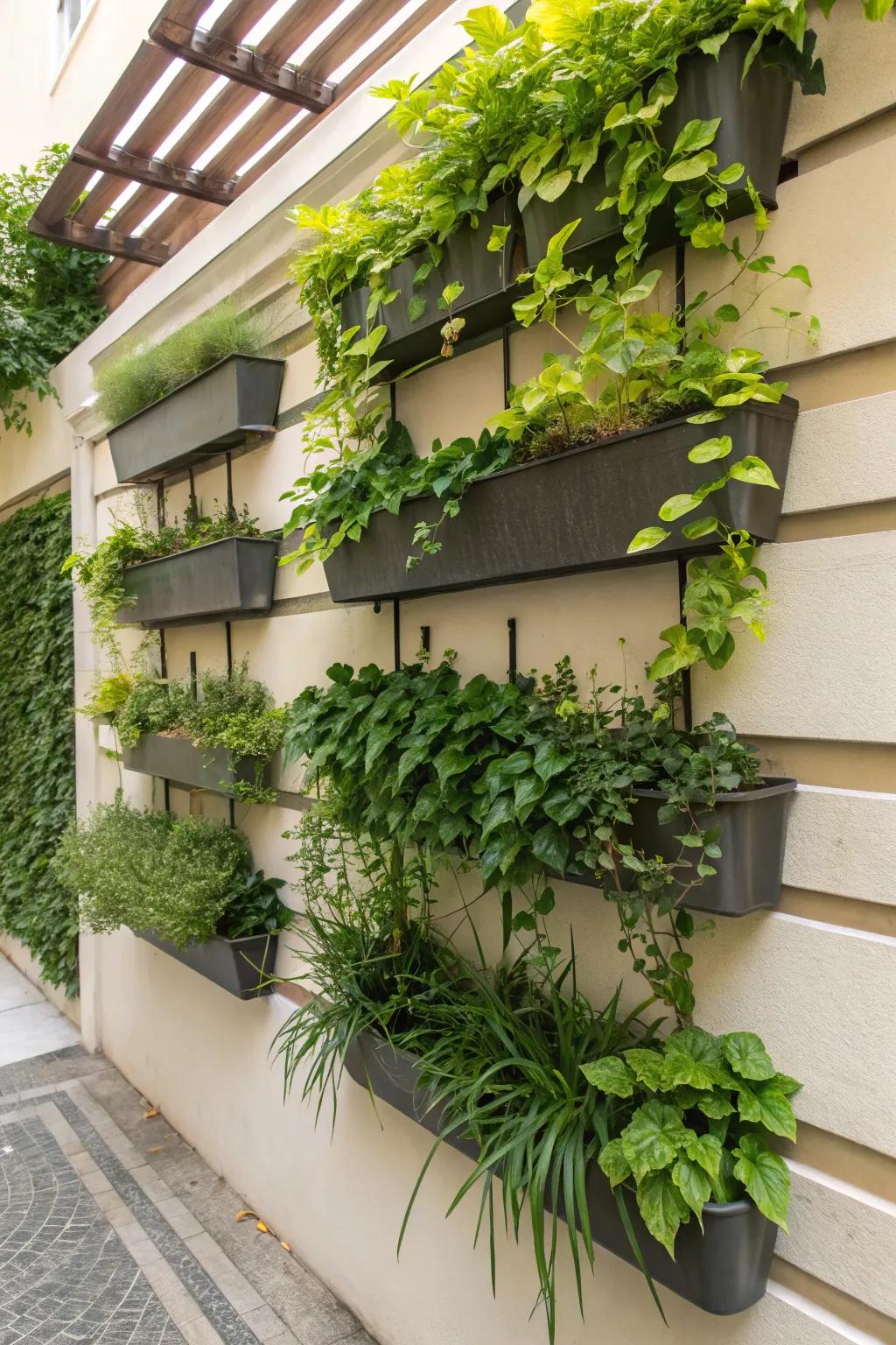 Wall vegetation displays maximize greenery without using floor area.