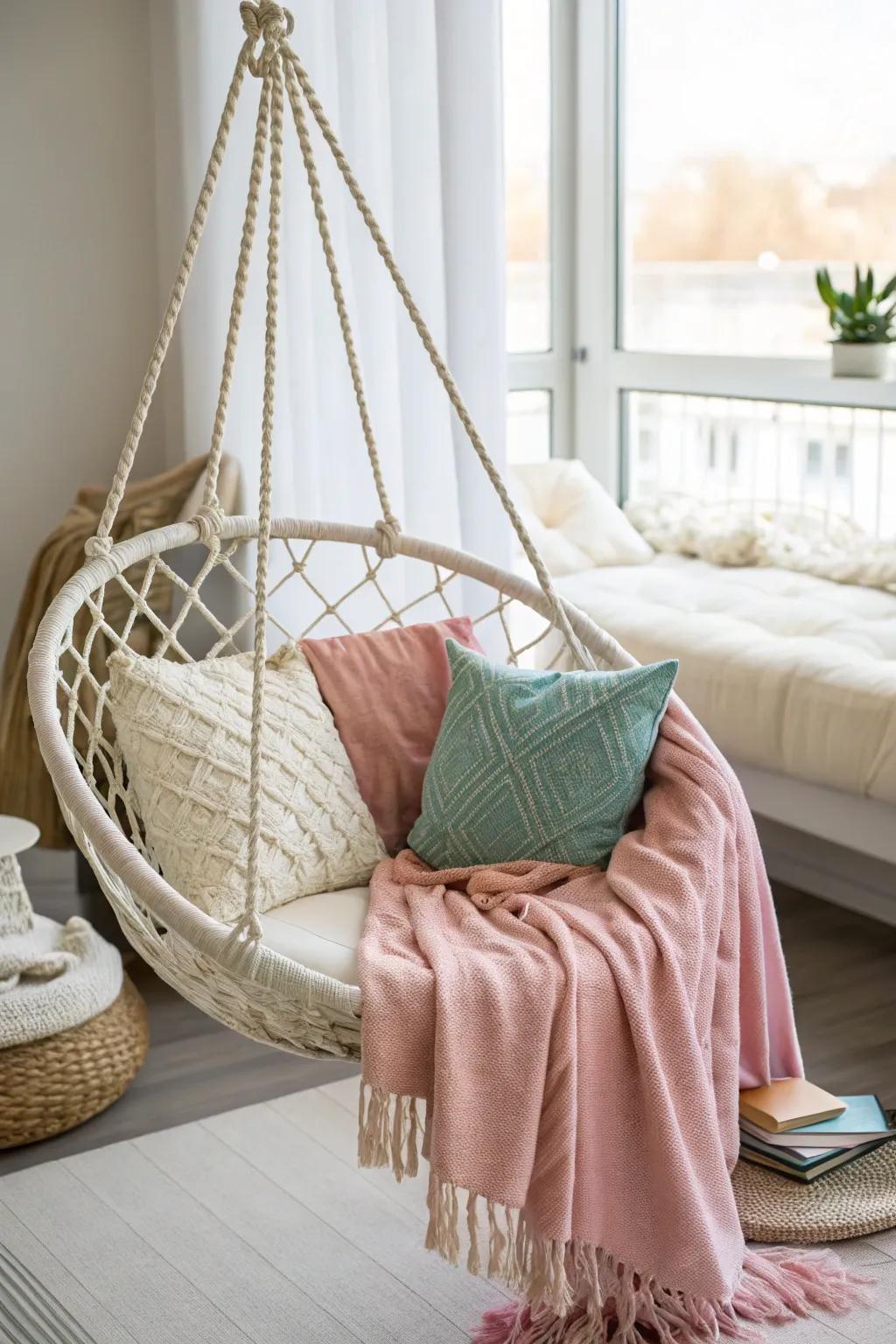 Fashion a playful and tranquil corner by including a swing chair.