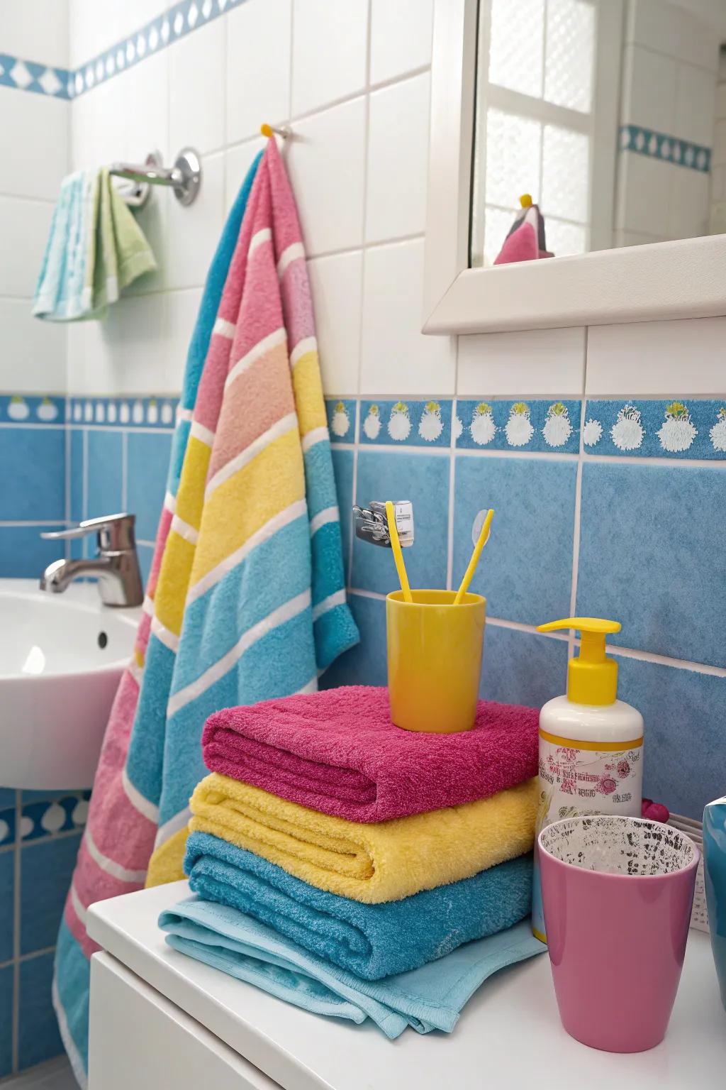 Splashes of hue introducing vibrancy to a cottage bathroom