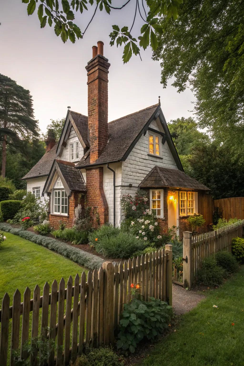 A smokestack highlight appends a timeless nuance to a cottage facade.
