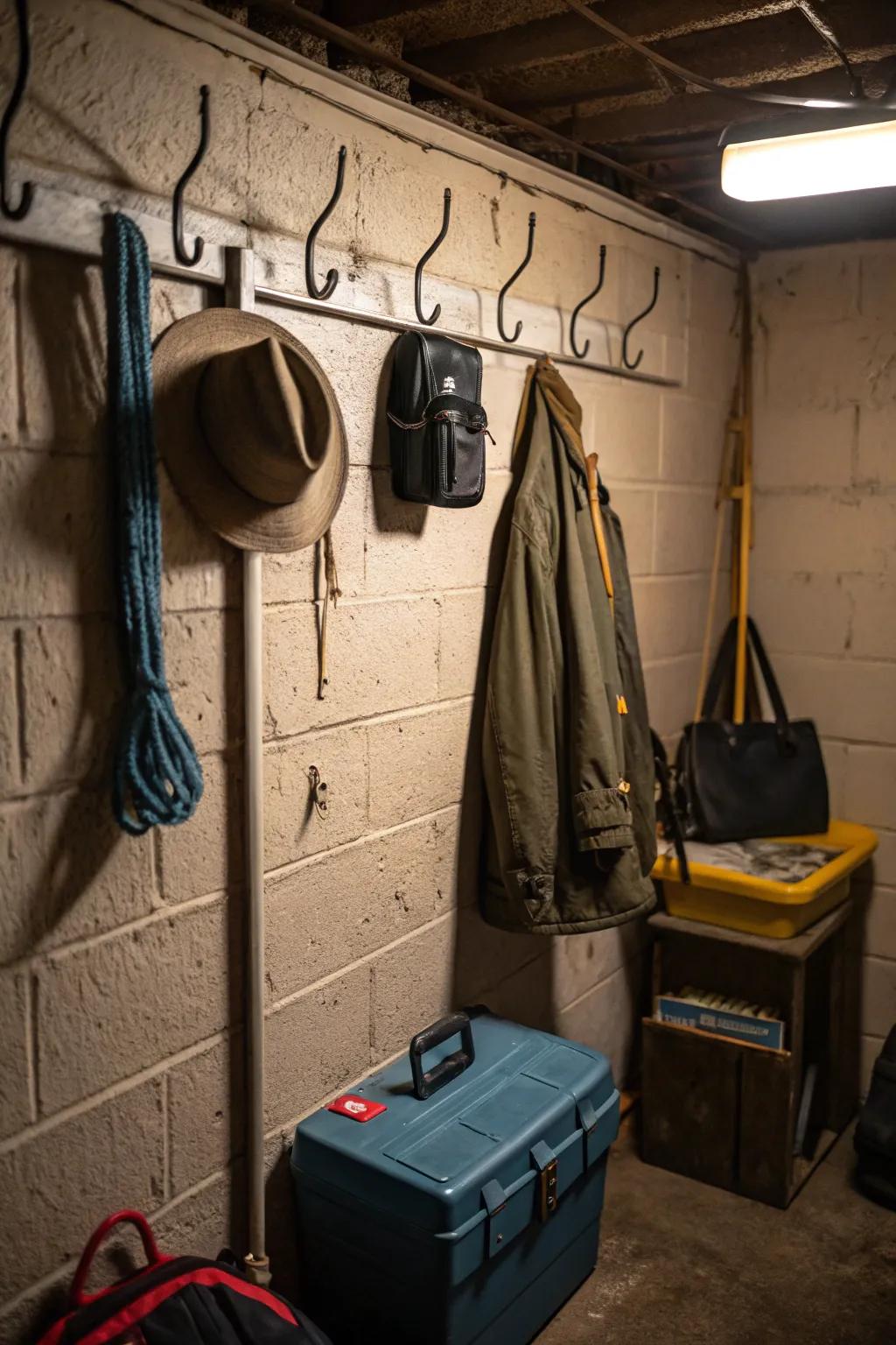 Hooks help you use wall space really well.