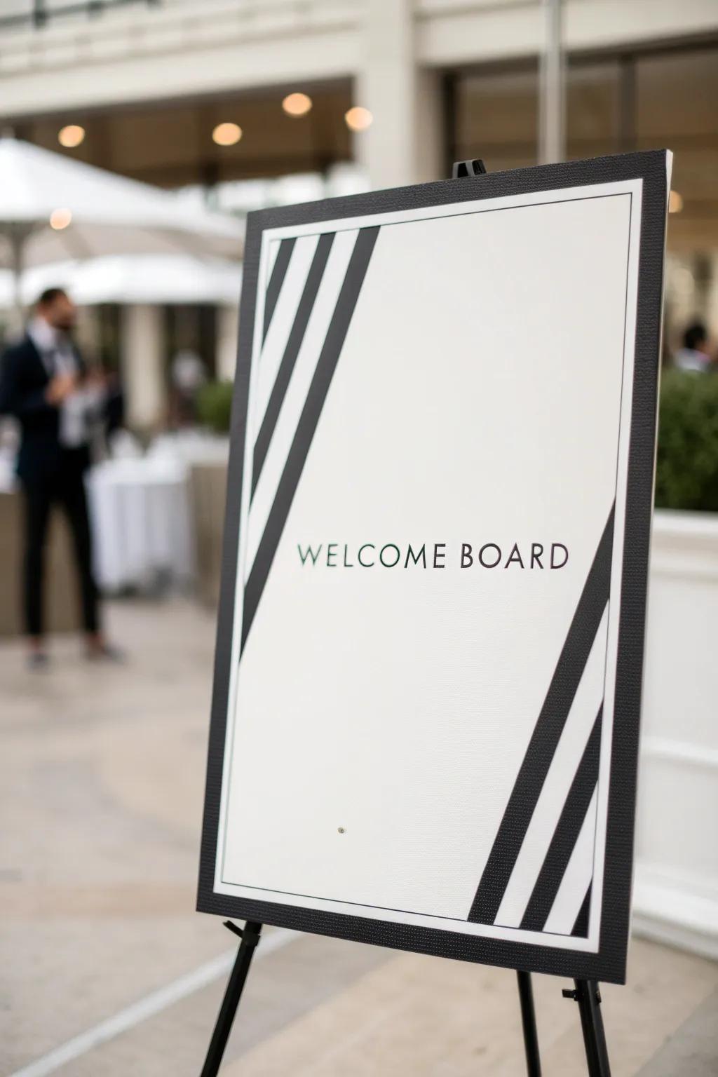 A minimalist board offers a sleek and modern welcome.