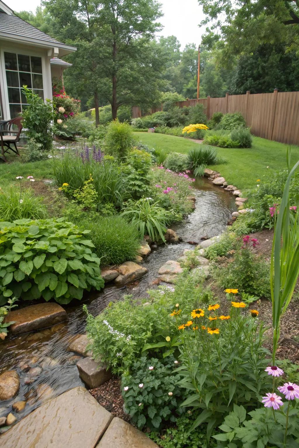 A rain plot manages runoff while amplifying the splendor of your streamside space.