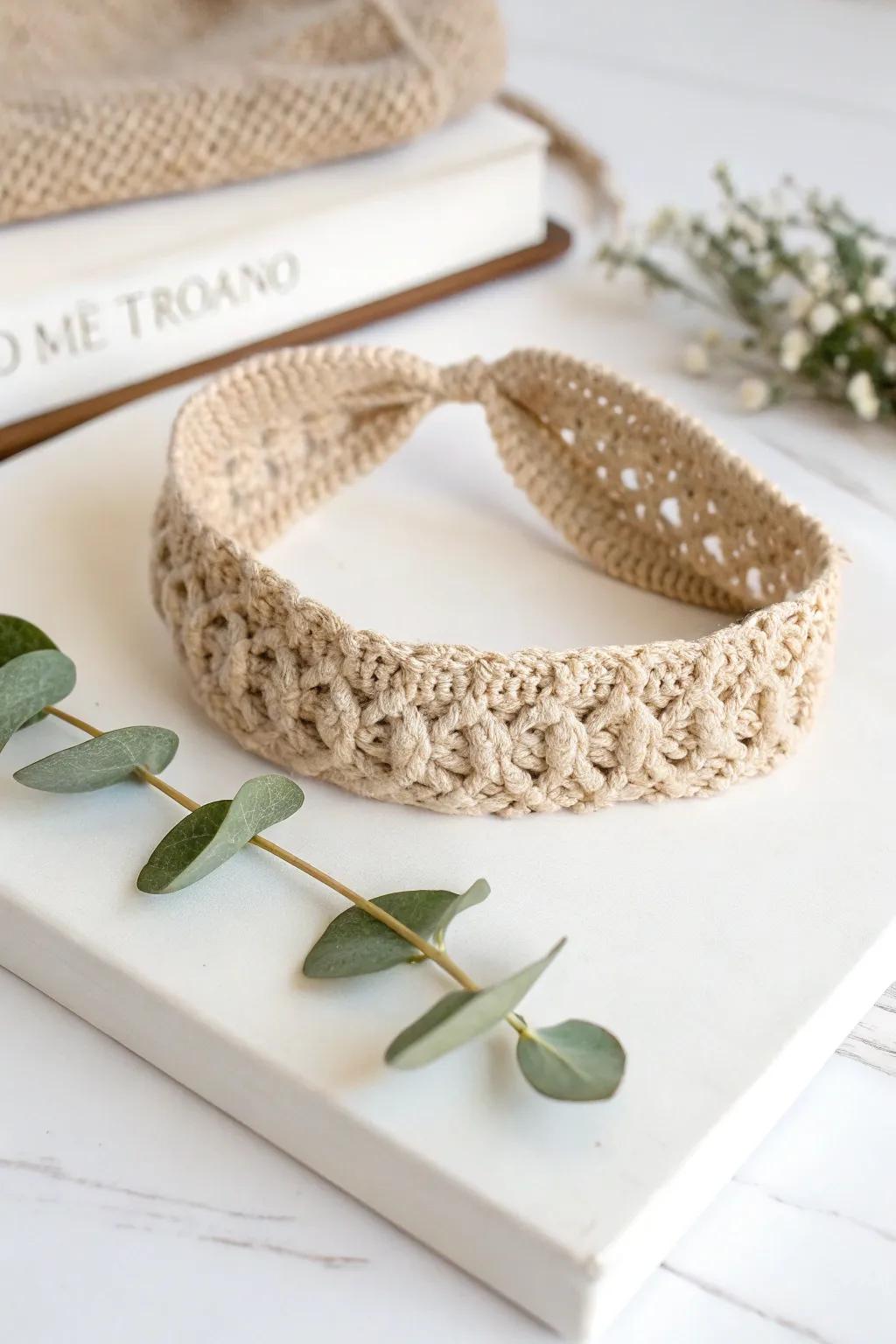 Elevate your style effortlessly with this chic crochet hairband&mdash;perfectly crafted for simplicity and elegance.