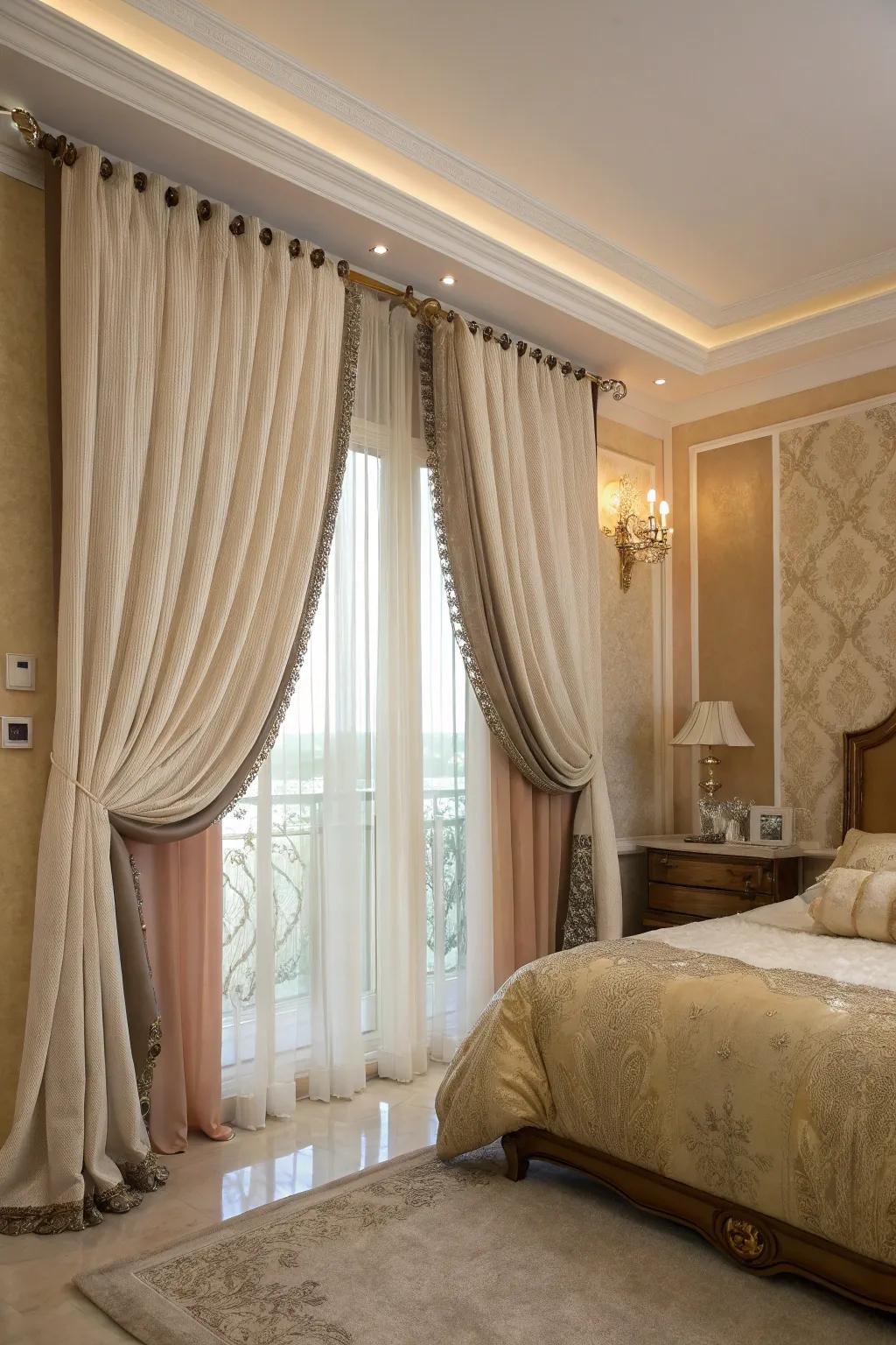 Paired curtain rods offer versatility with layered curtains.
