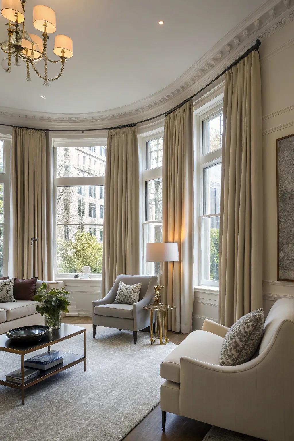 A continuous stick produces a streamlined and unified window decoration.