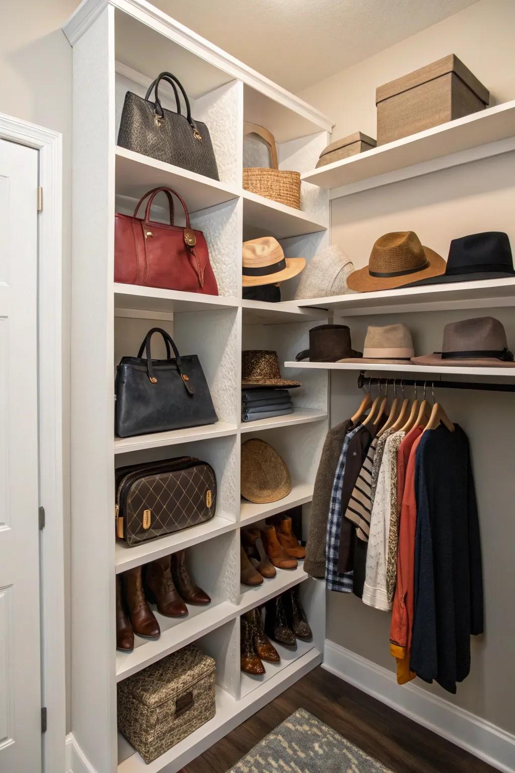 Make use of corner areas with smart shelving units.