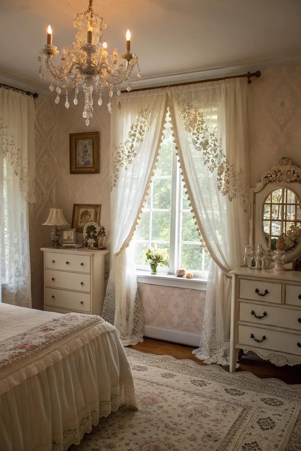 Add antique elegance to your bedroom with delicate filament valances.