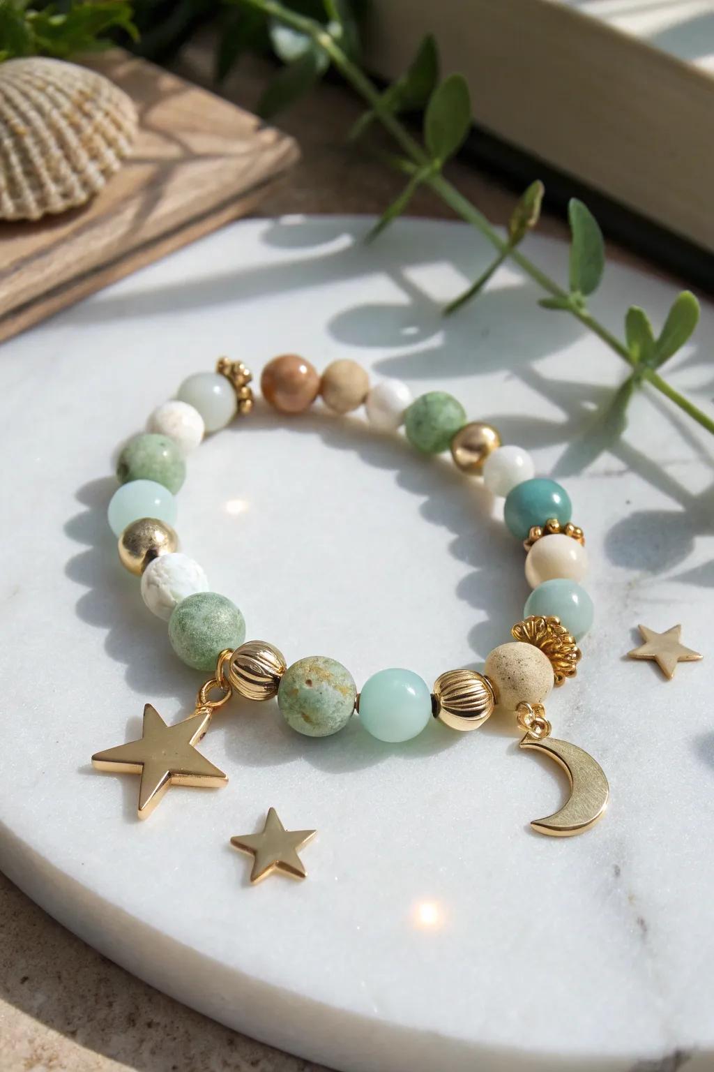 Immerse in the cosmos with this heavenly bead bracelet, an impeccable fusion of minimalist refinement and bohemian allure.