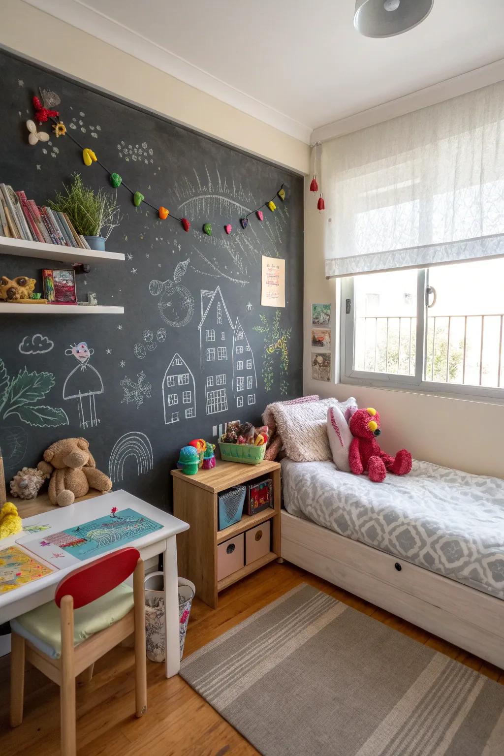 A writing surface encourages imagination and interaction.