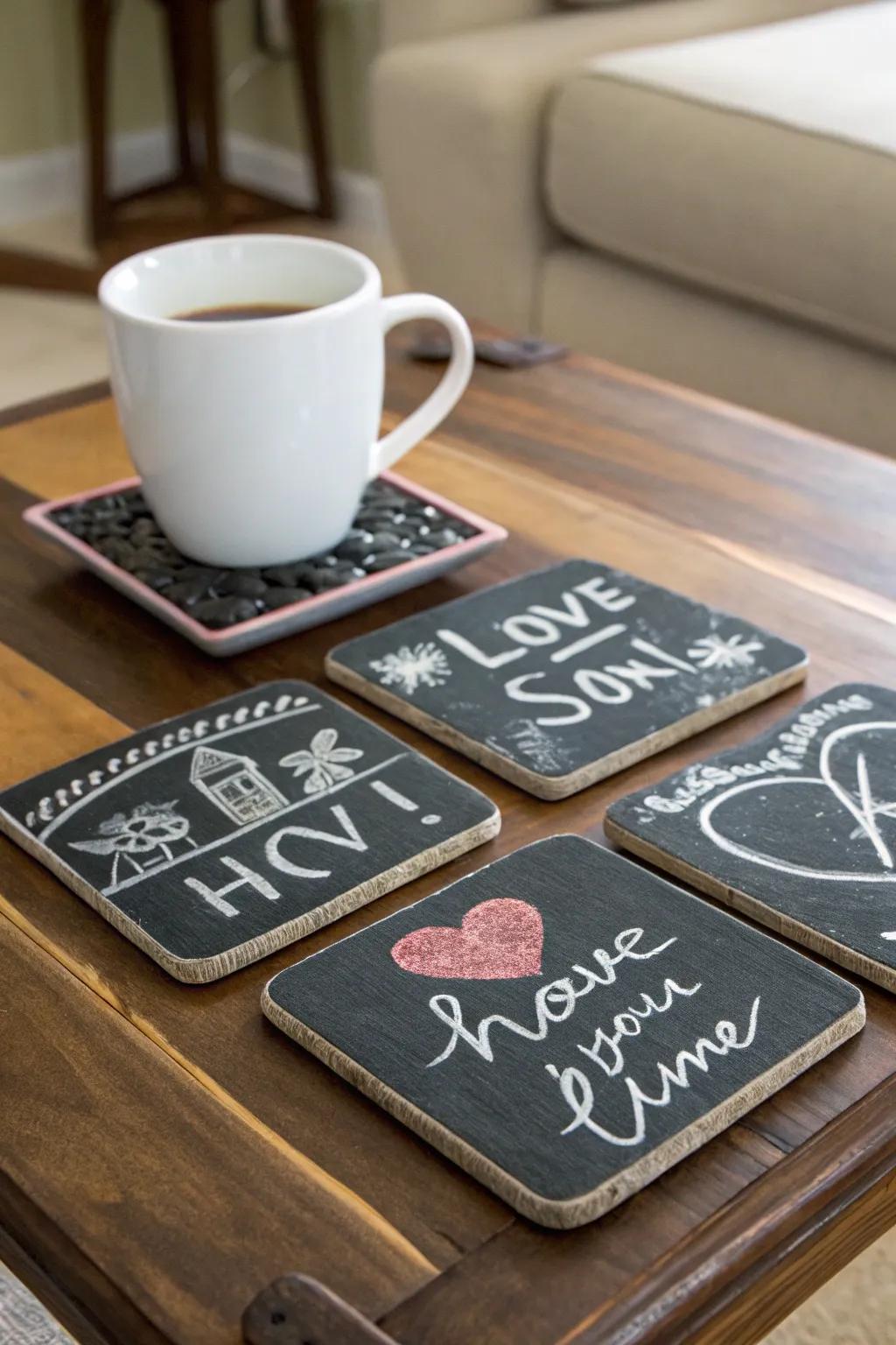 A set of customizable slate mats for entertaining guests with a personal touch.