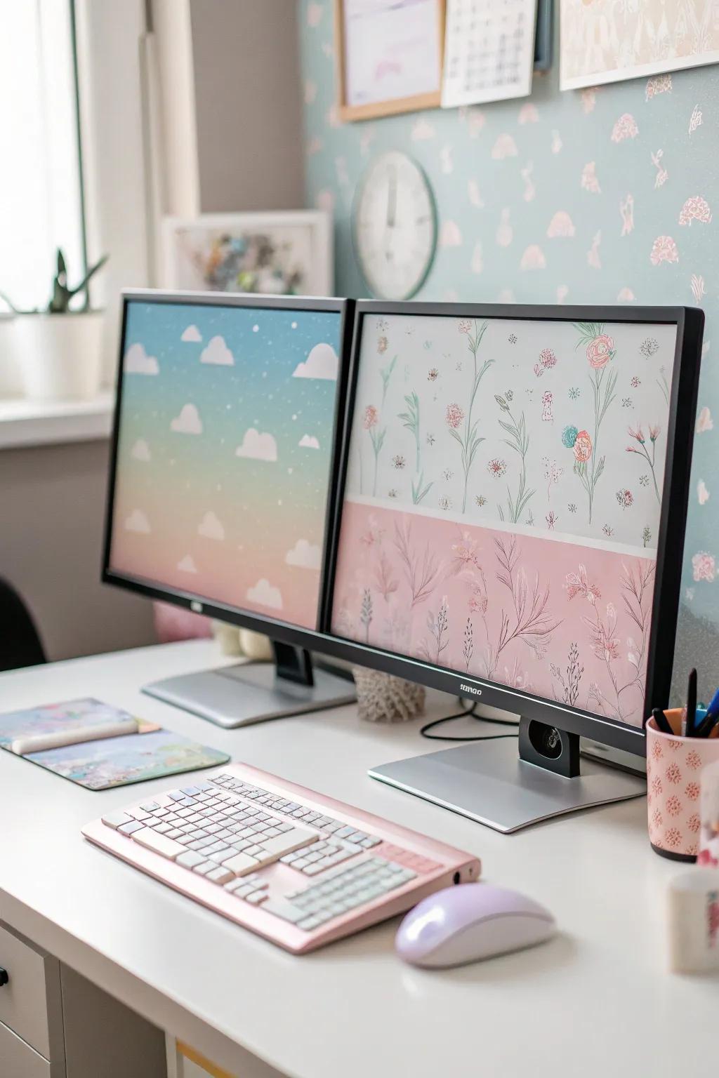 Dual monitors improve productivity and aesthetics.