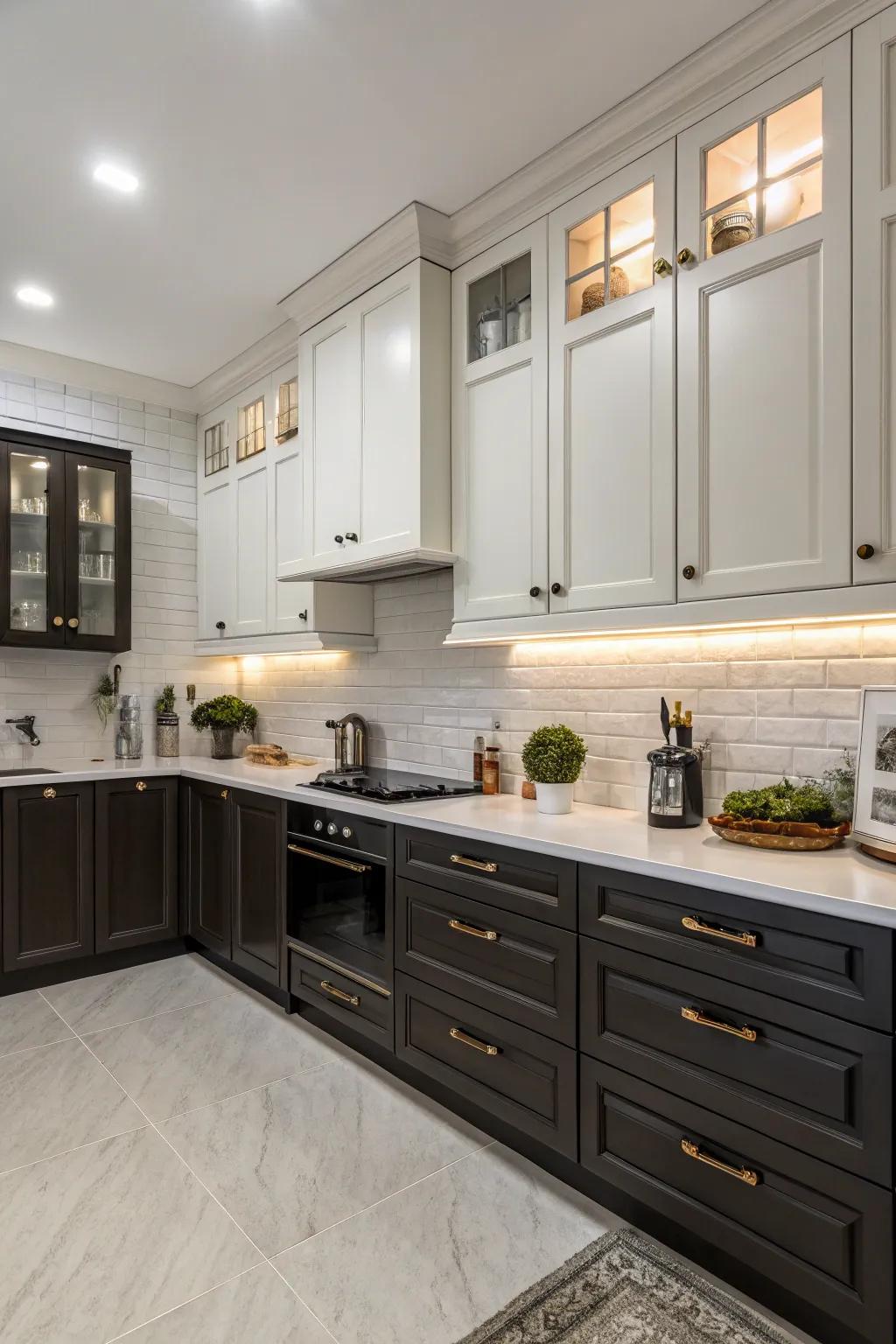 Dual-tone cabinets establish a harmonious and attractive kitchen design.