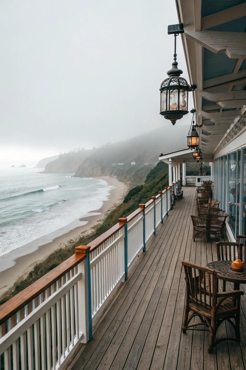 Coastal haze decks conjure a serene, seaside allure.
