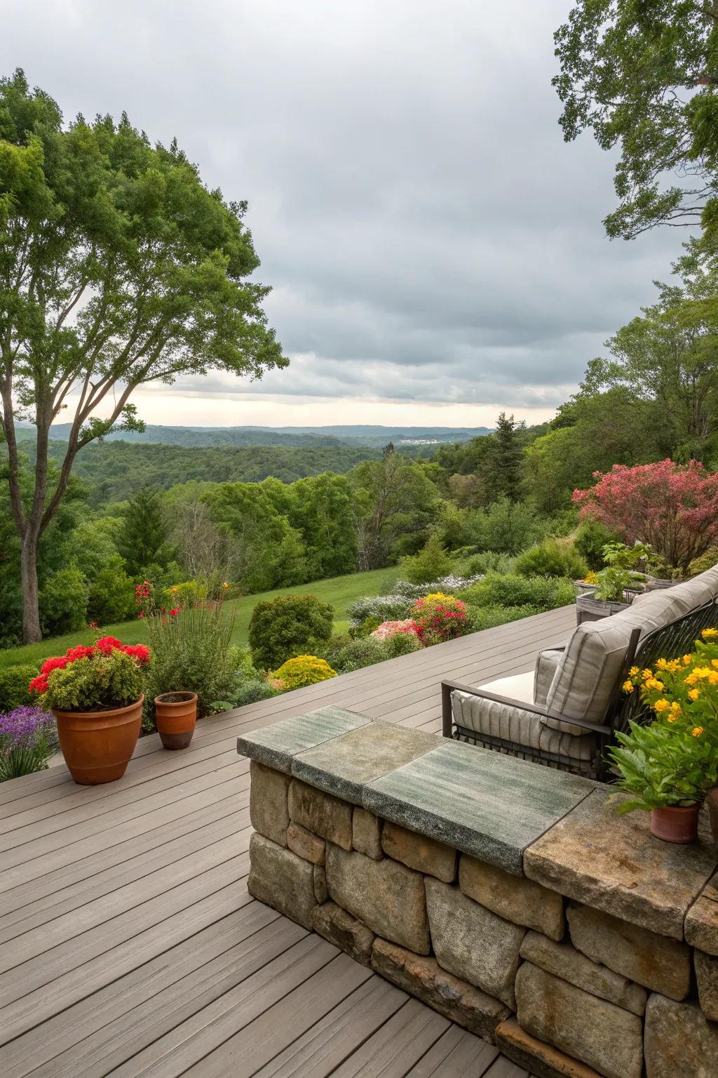 Stone fascia blends sophistication with natural splendor.