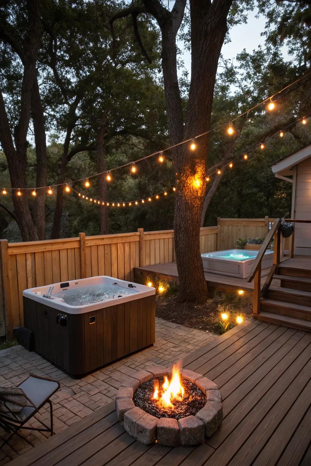 Mix the calming parts of water and fire with a soak tub and hearth setting.