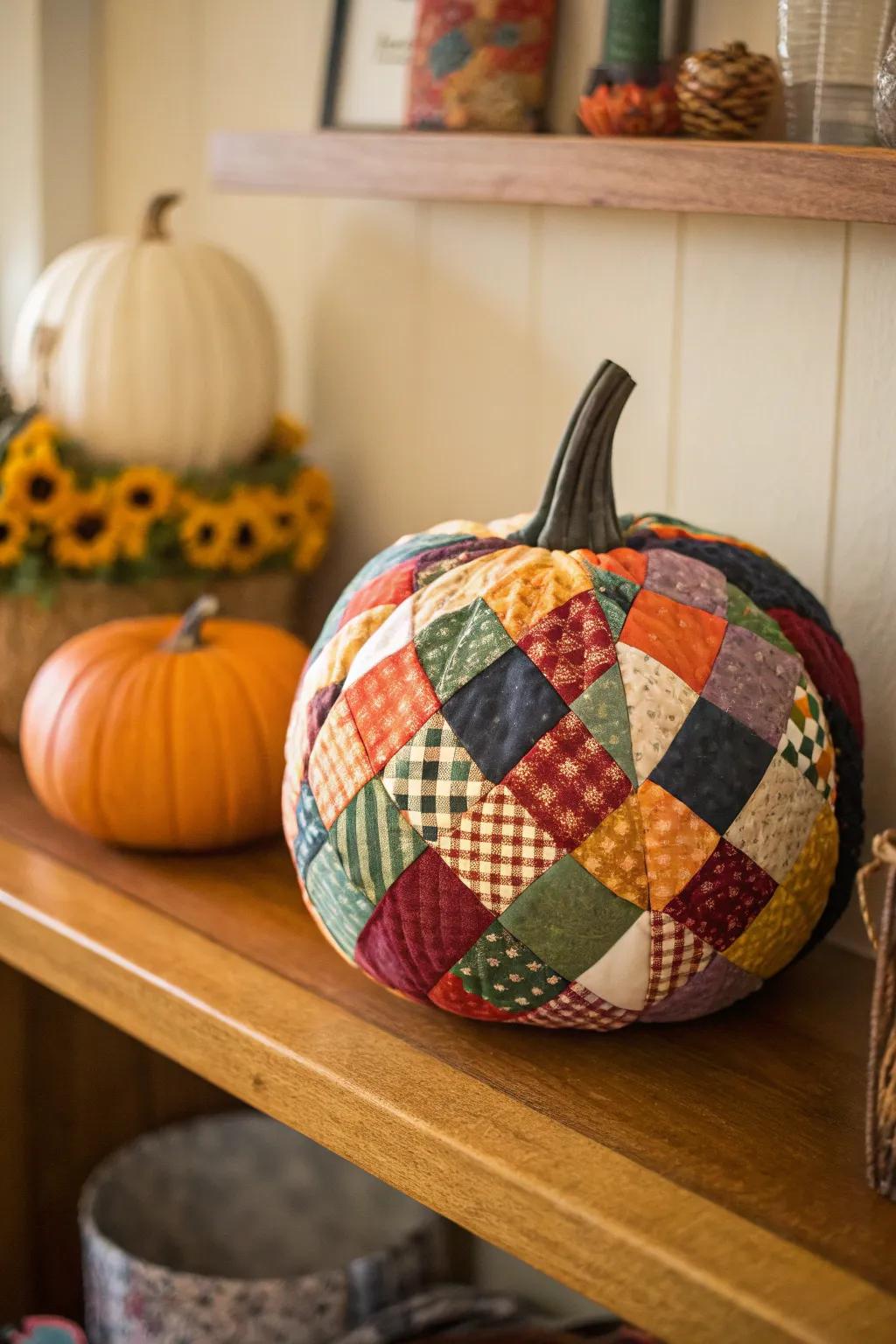 Enhance your decor with fabric-clad pumpkins.