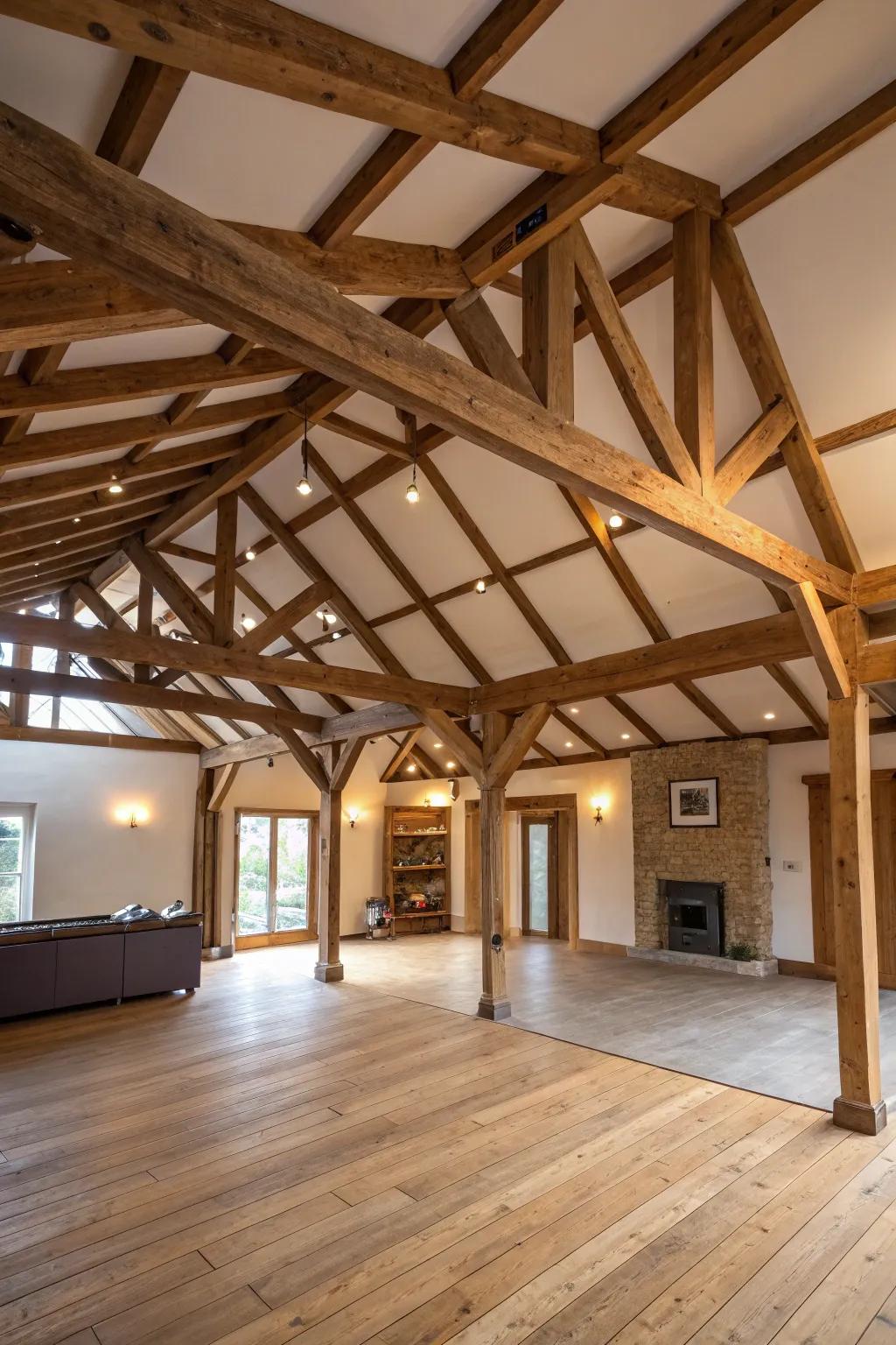 Beams effectively divide open spaces while maintaining a seamless flow.