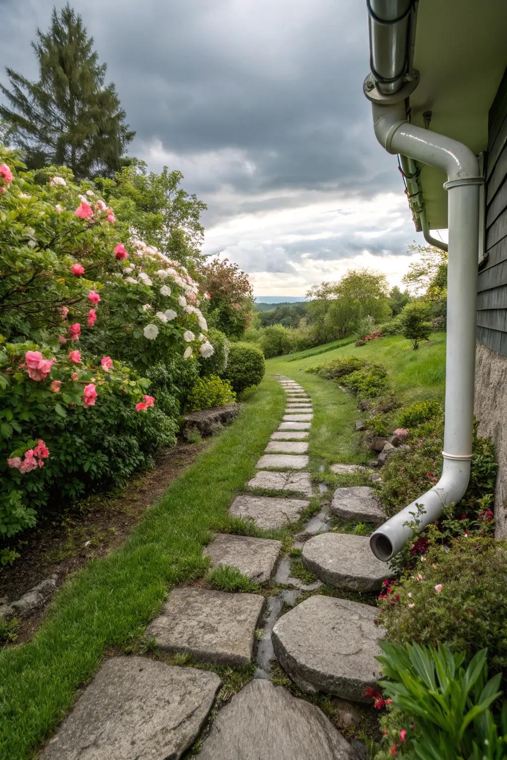 Stepping stones create welcoming pathways while managing water flow.