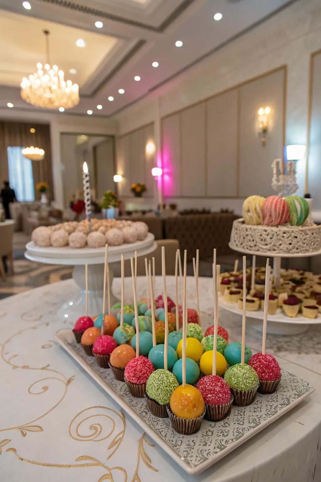 DIY cake pops add fun and customization to dessert tables.
