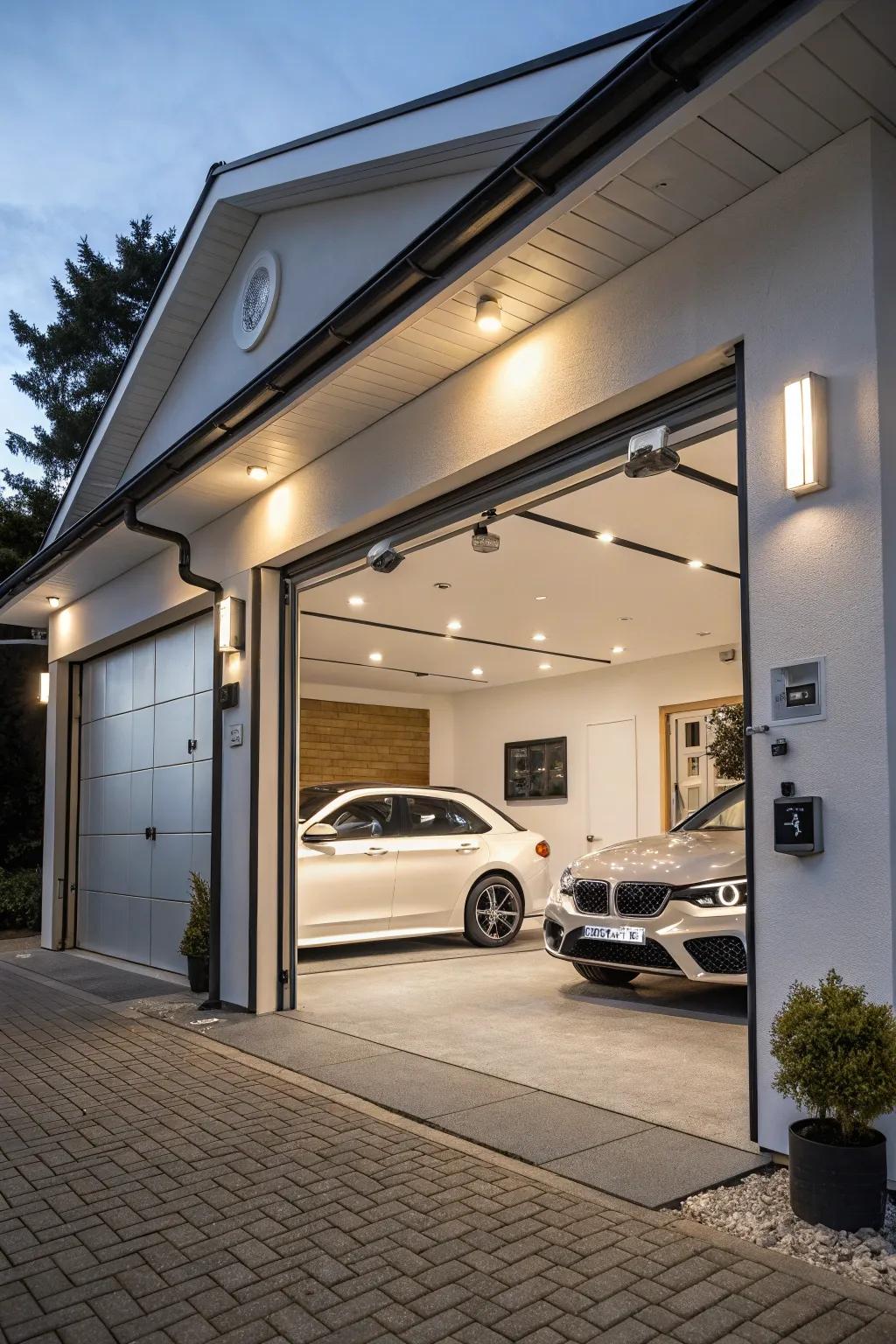 A high-tech garage outfitted with the newest intelligent innovations.