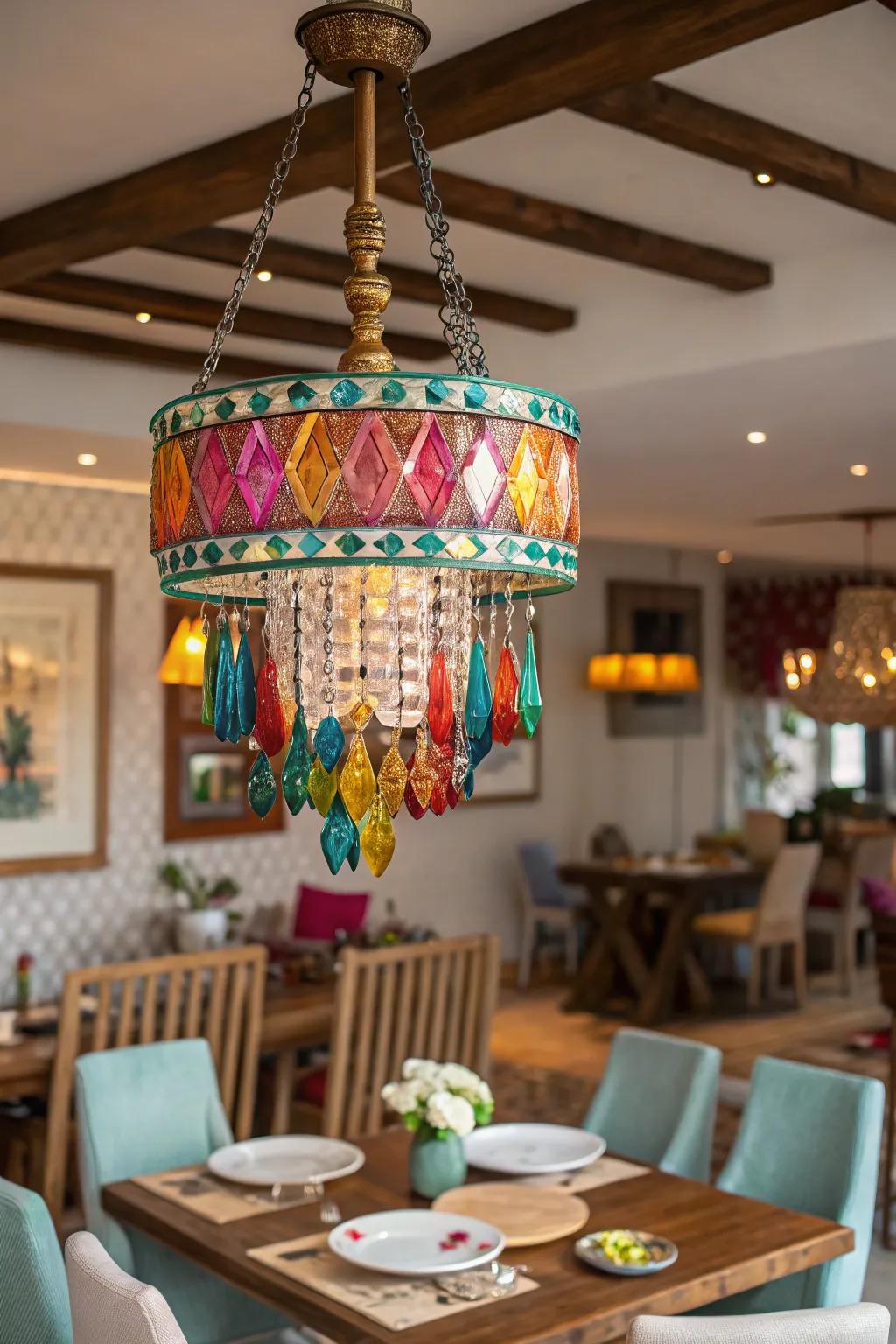 Add a splash of color with a vibrant chandelier.