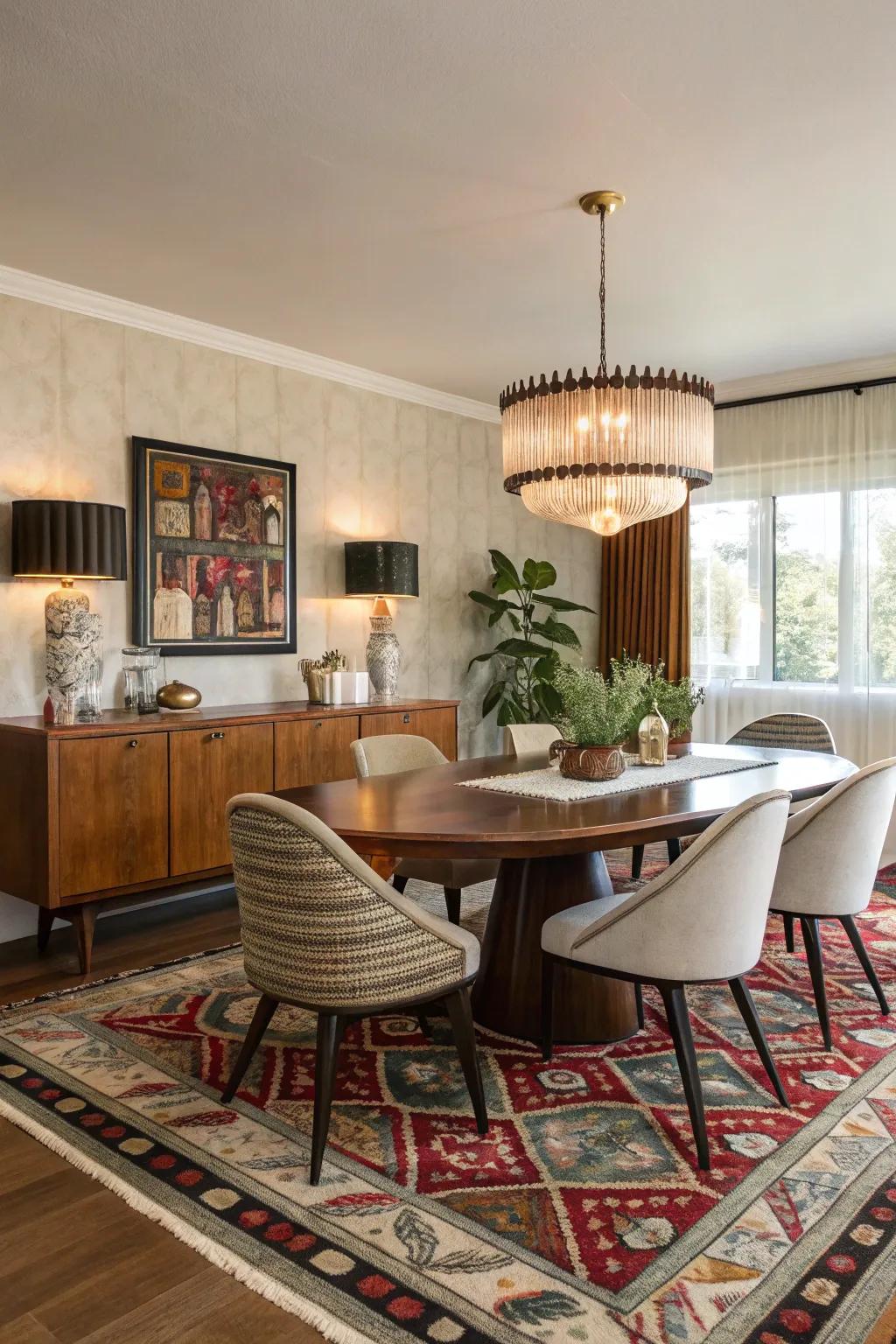 Enhance retro chic with a mid-century modern rug.