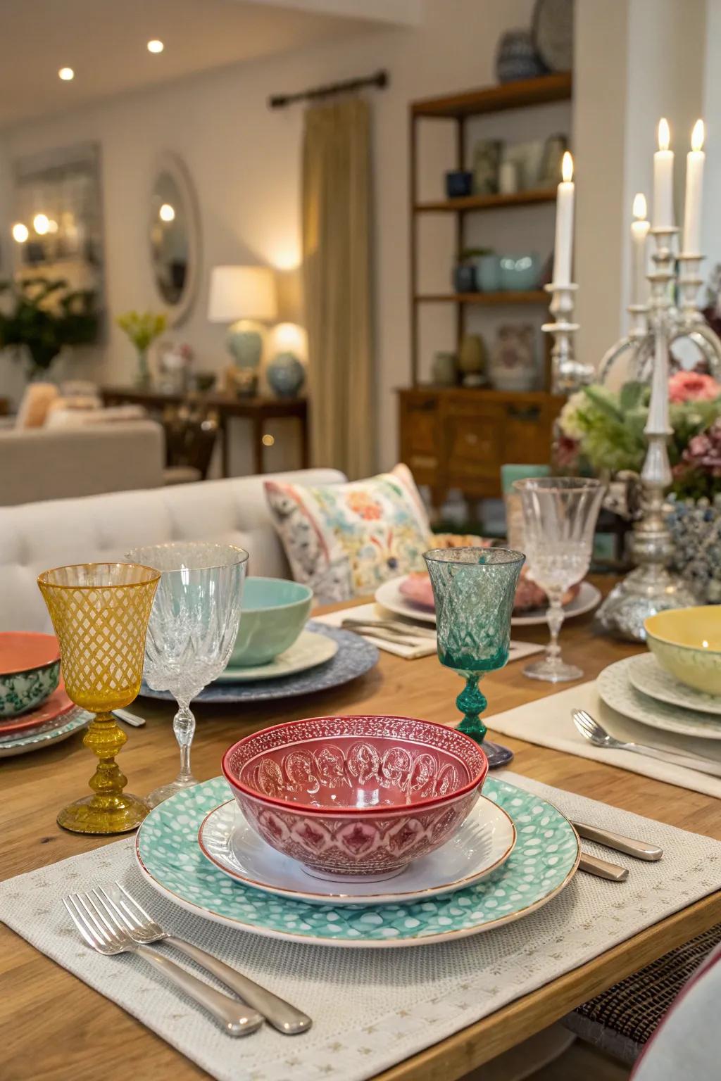 An inventive combination of vintage and contemporary tableware aesthetics.