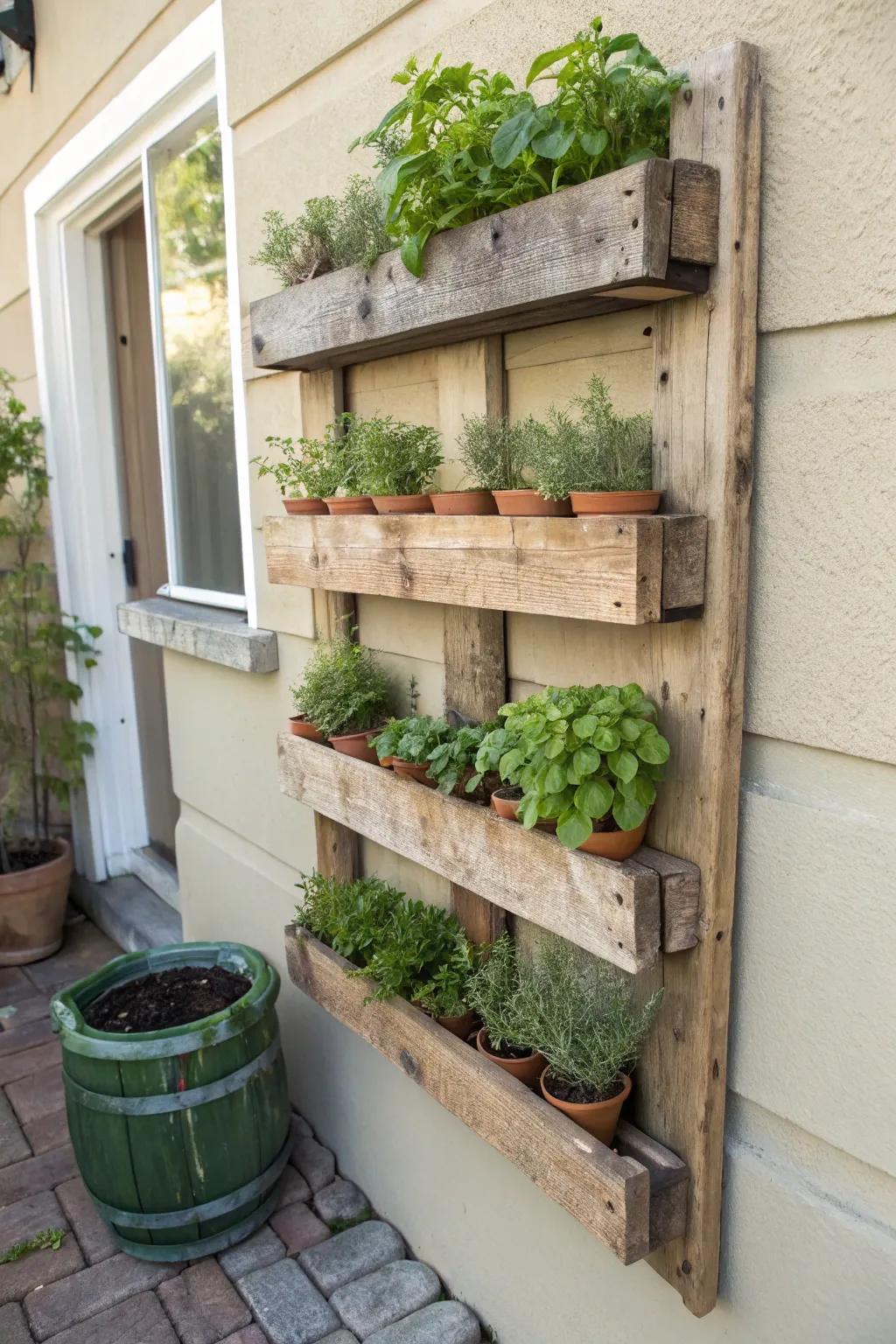 Make your space better with a cute shipping skid green garden&mdash;where simple design meets nature&rsquo;s beauty. #DIYGarden #ScandiBoho