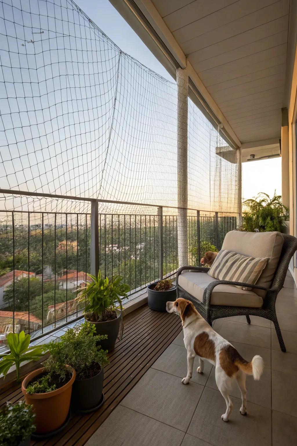 Animal balcony screen adds an extra layer of safety.
