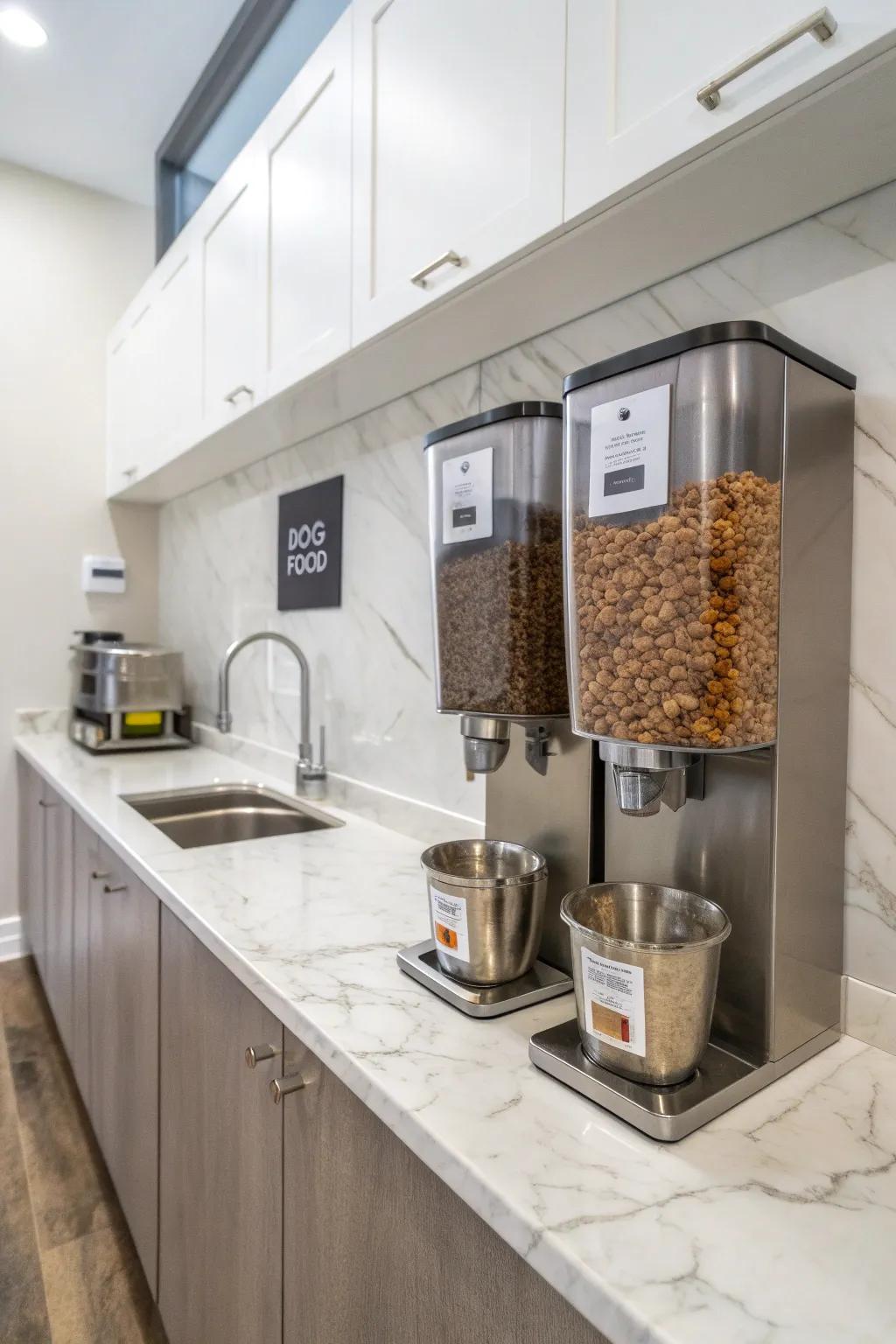 Wall-mounted dispensers offer a sleek, modern way to store dog food.