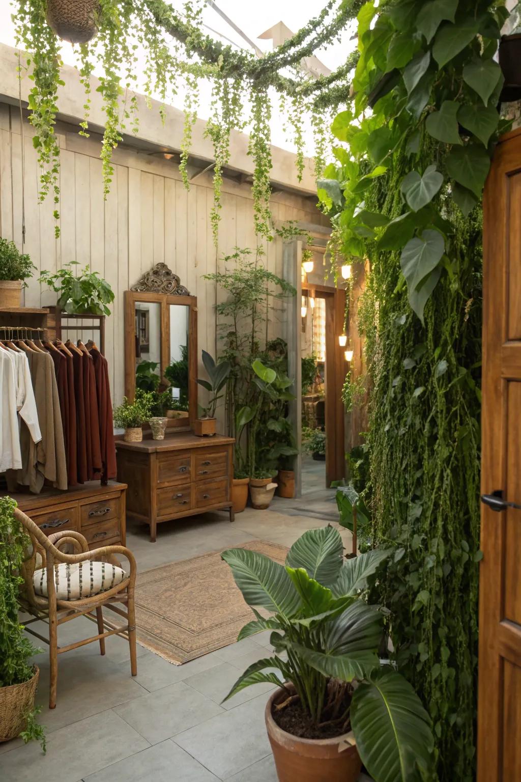 Greenery adds a vibrant touch to your dressing area.